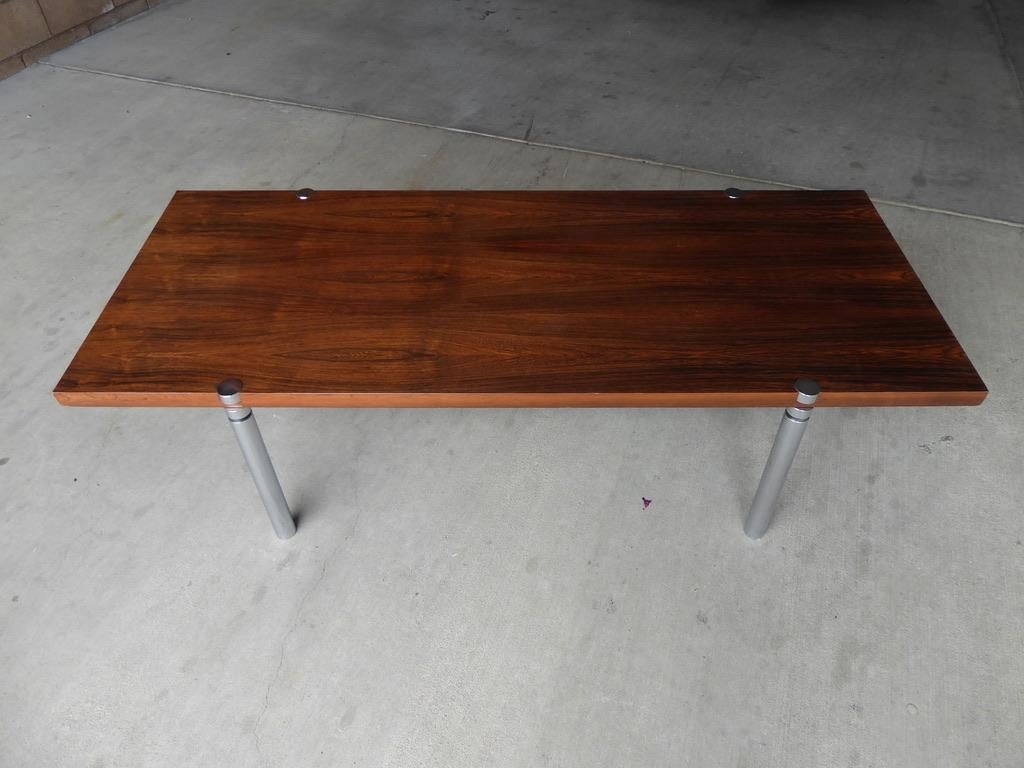 Mid-Century Modern Rosewood & Chromed Metal Coffee Table, circa 1970s For Sale