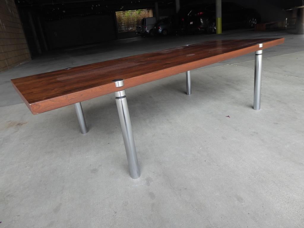 Plated Rosewood & Chromed Metal Coffee Table, circa 1970s For Sale