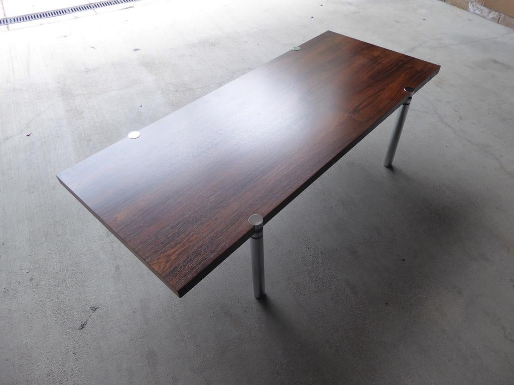 Rosewood & Chromed Metal Coffee Table, circa 1970s For Sale 2