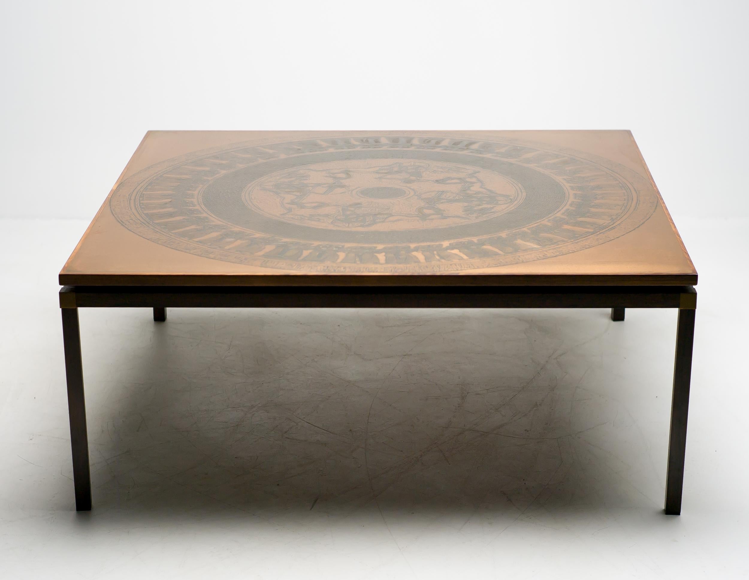Danish Rosewood and Copper Coffee Table, Denmark, circa 1970