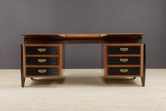 Rosewood and Ebonized Italian Modernist Desk Attr to Osvaldo Borsani, 1950s