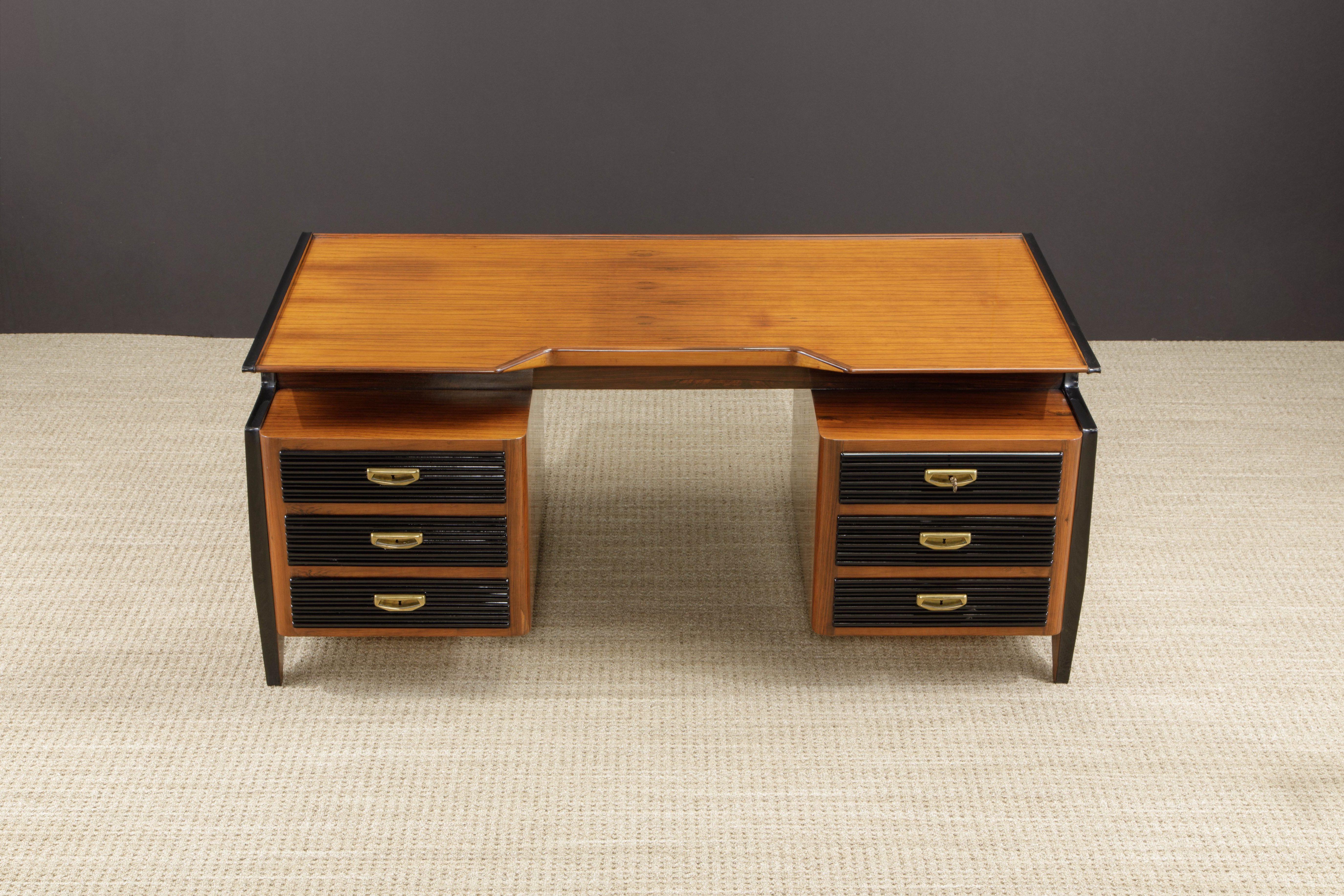 Rosewood and Ebonized Italian Modernist Desk Attr to Osvaldo Borsani, 1950s In Excellent Condition In Los Angeles, CA