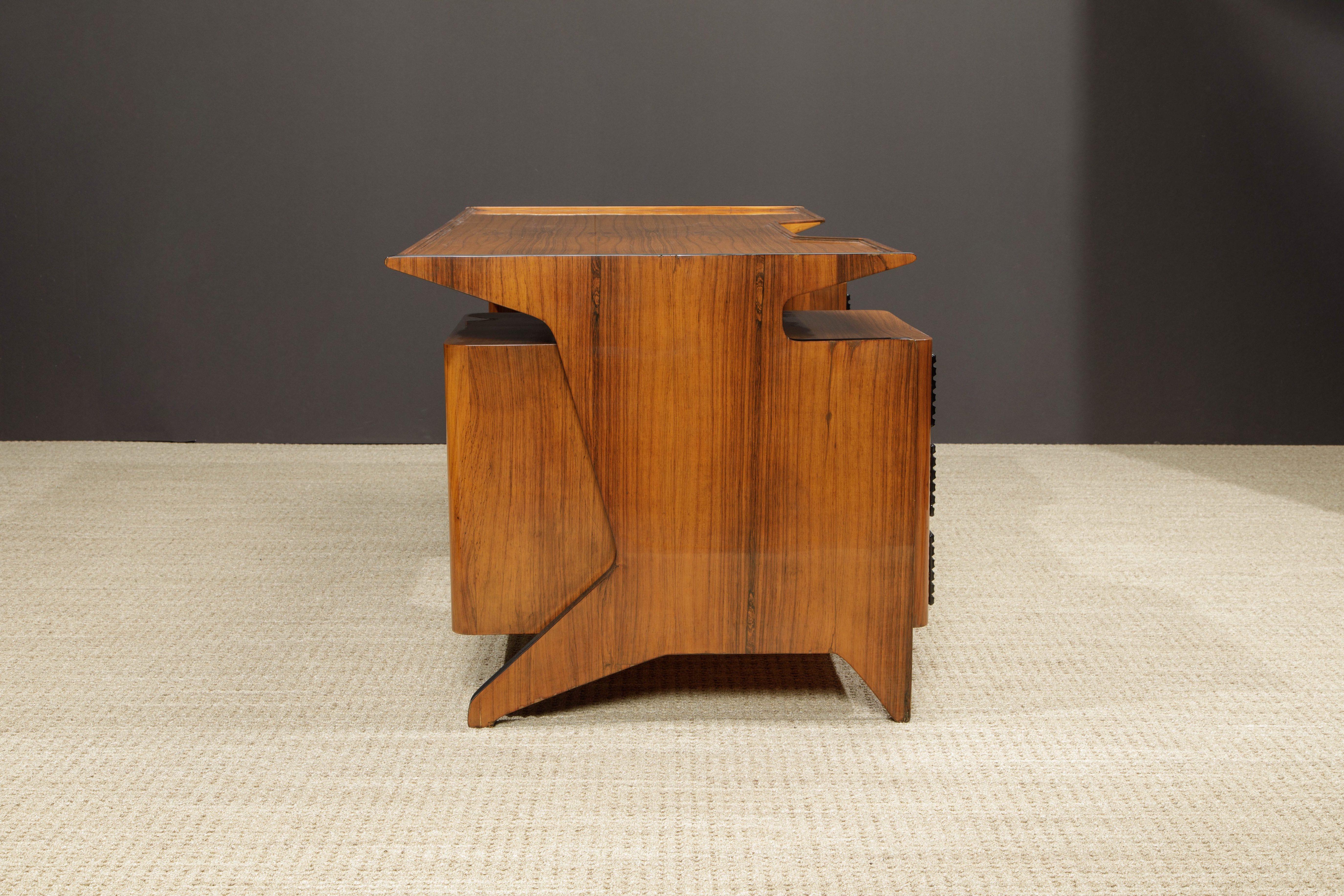 Rosewood and Ebonized Italian Modernist Desk Attr to Osvaldo Borsani, 1950s 1