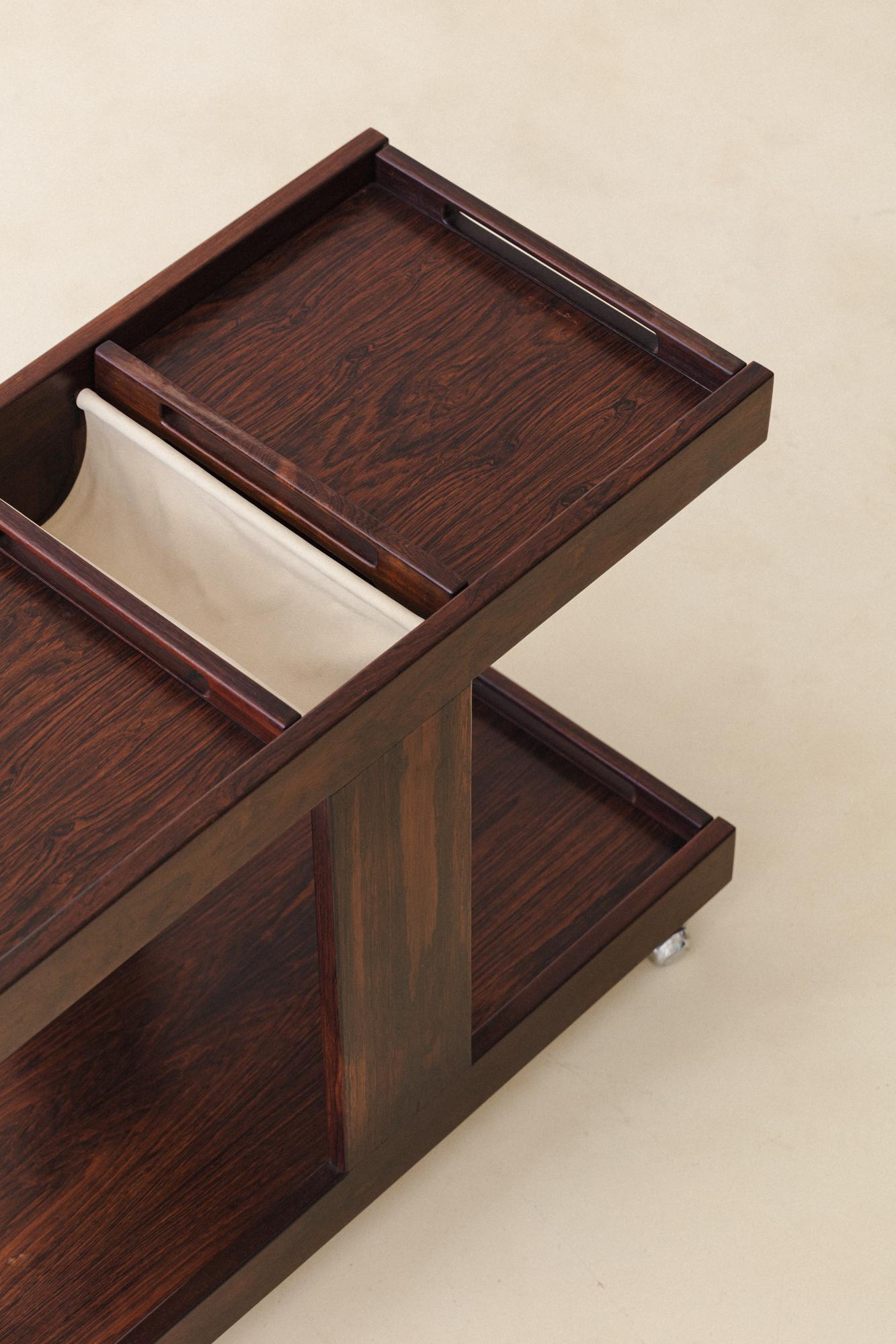 Leather Rosewood and Formica Bar Cart by Celina Decorações, 1960s, Brazilian Midcentury