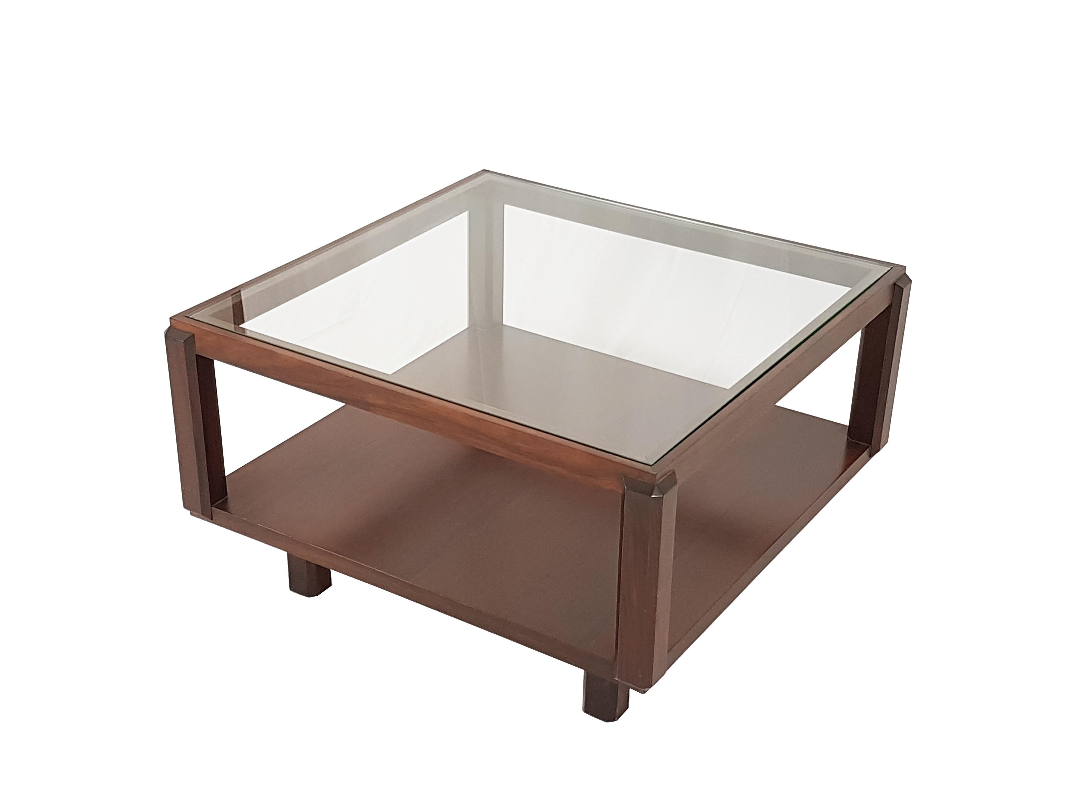 Mid-Century Modern Rosewood and Glass Italian 1960s Squared Coffee Table