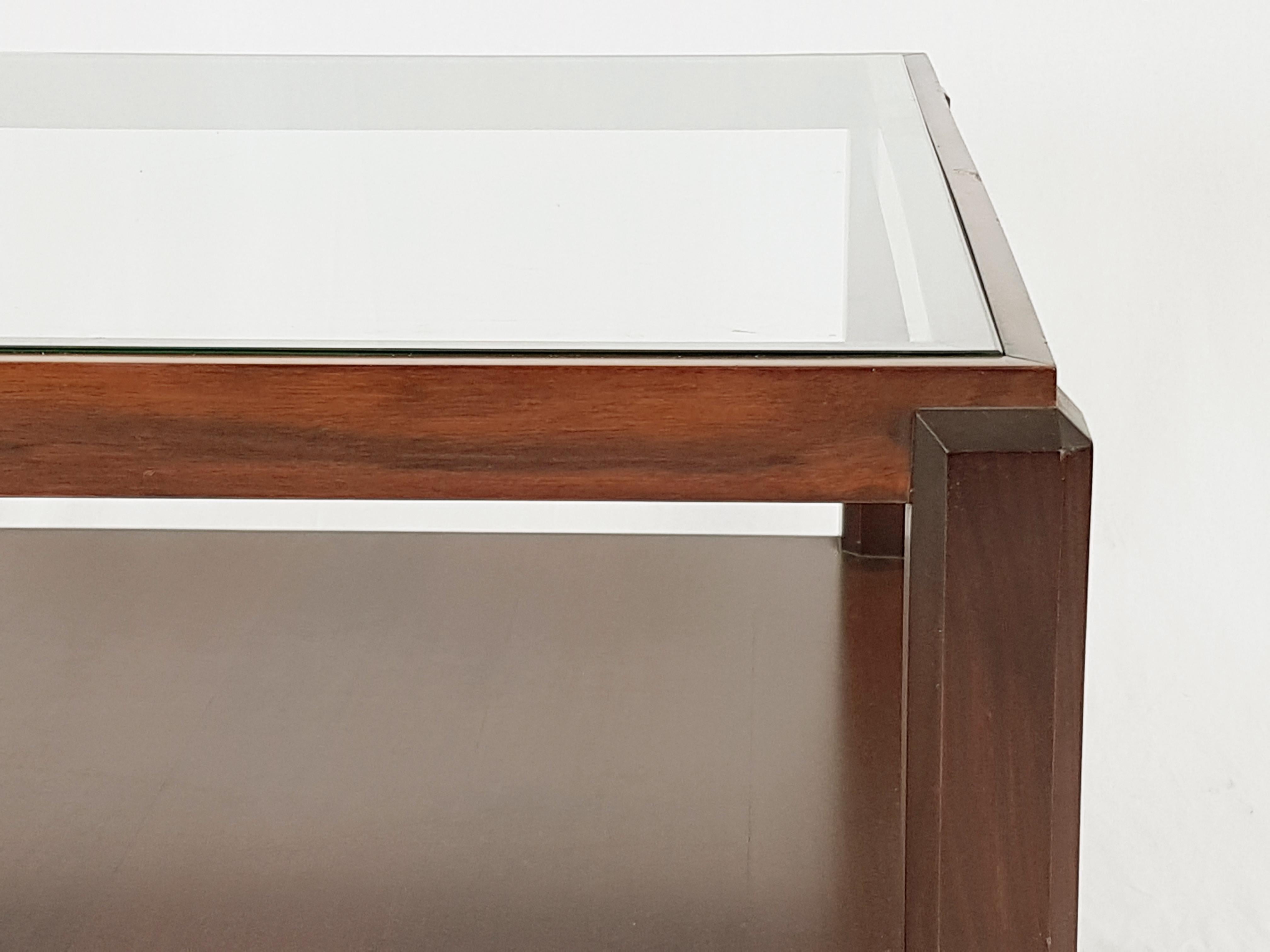 Mid-20th Century Rosewood and Glass Italian 1960s Squared Coffee Table