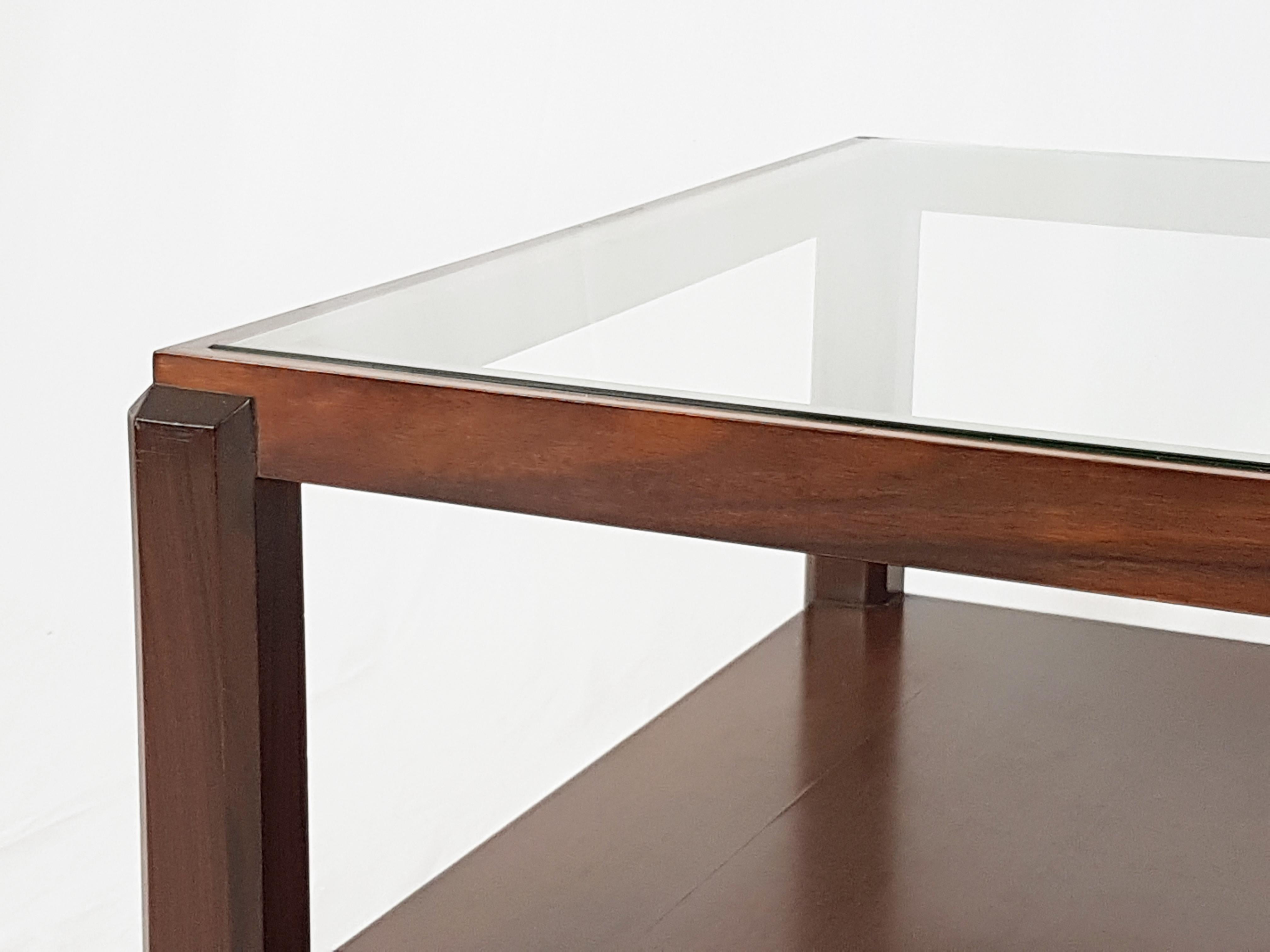 Rosewood and Glass Italian 1960s Squared Coffee Table 1