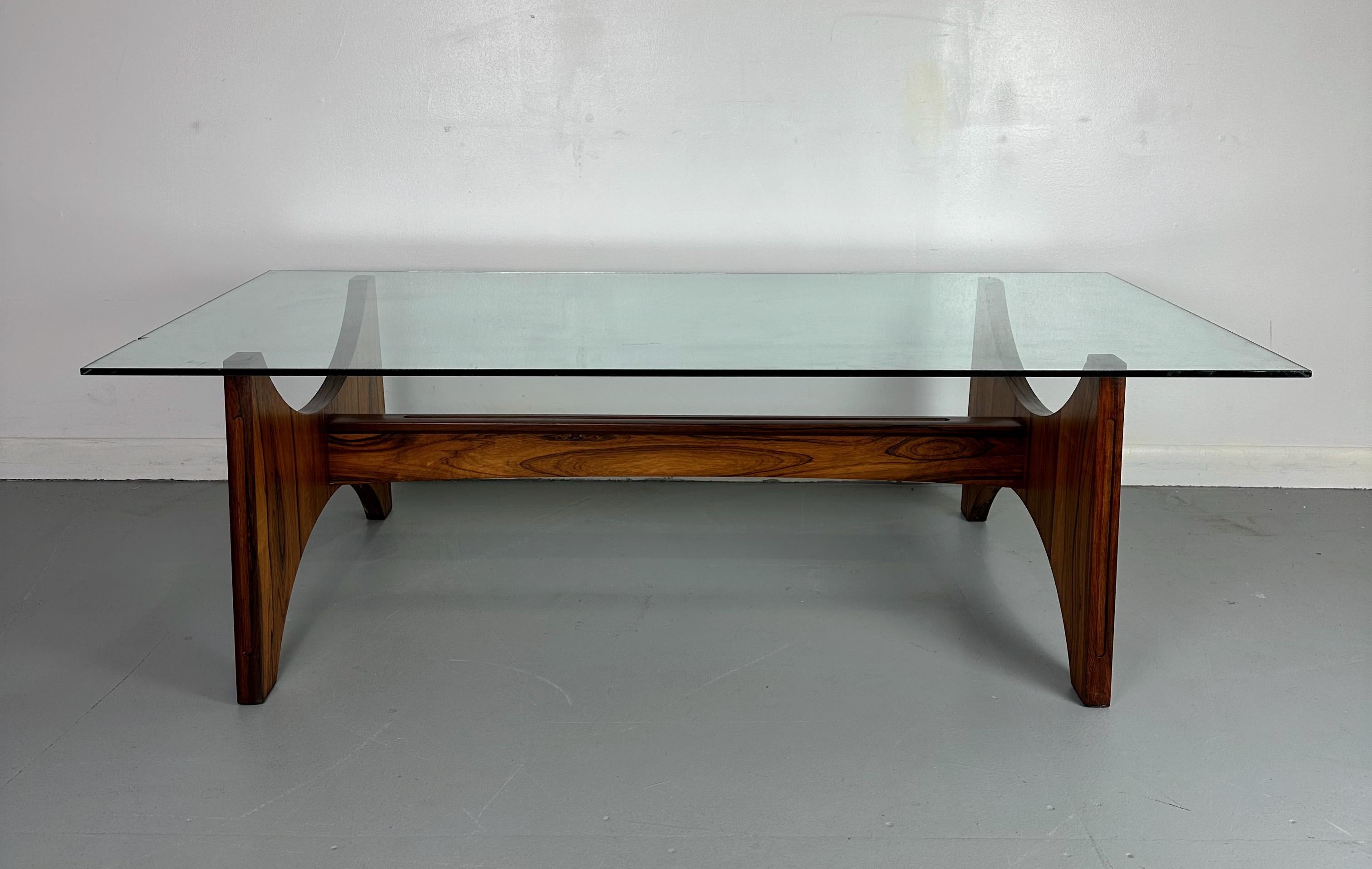 Mid Century Rosewood & Glass Large Rectangular Coffee Table by Torpe of Norway  In Good Condition In Philadelphia, PA