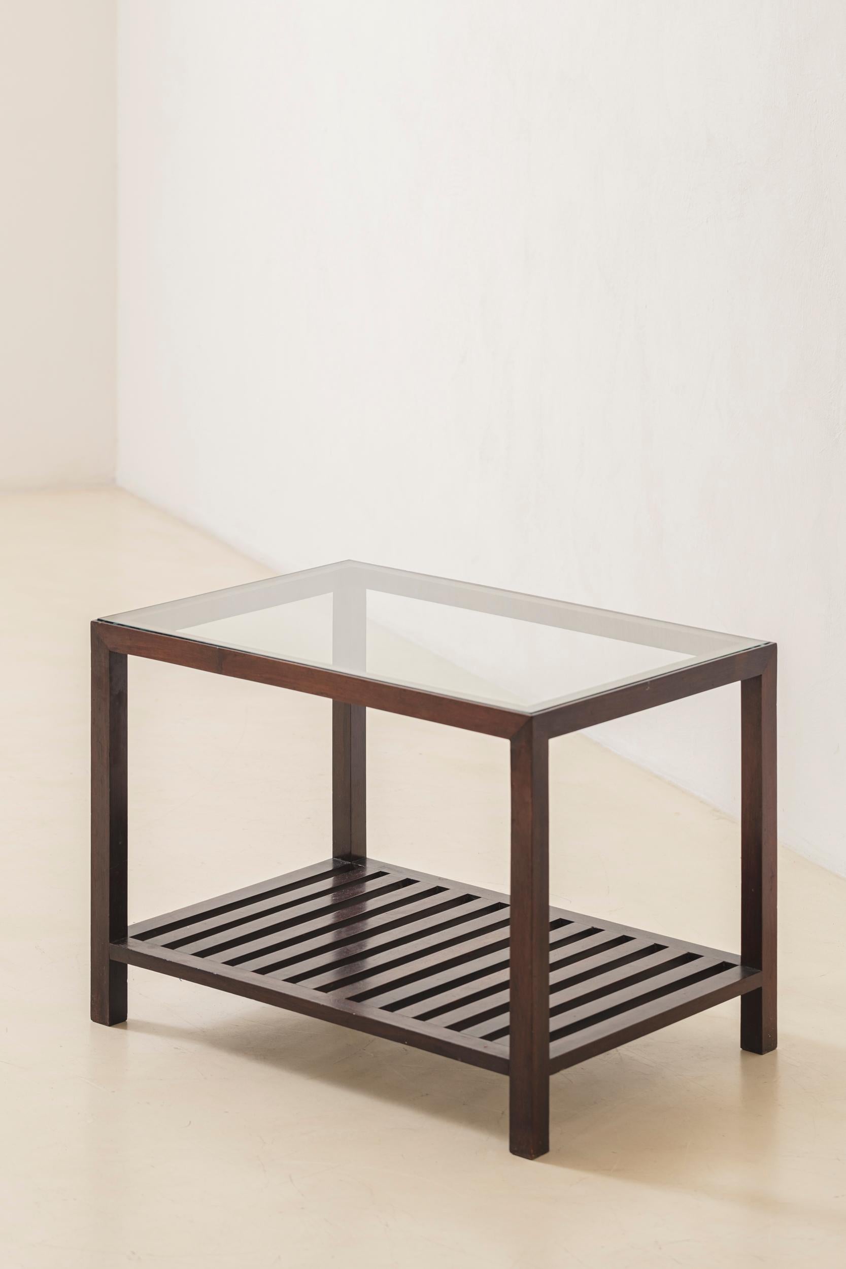 Mid-20th Century Rosewood and Glass Side Table by Unknown Designer, Brazilian Modern, 1960s For Sale