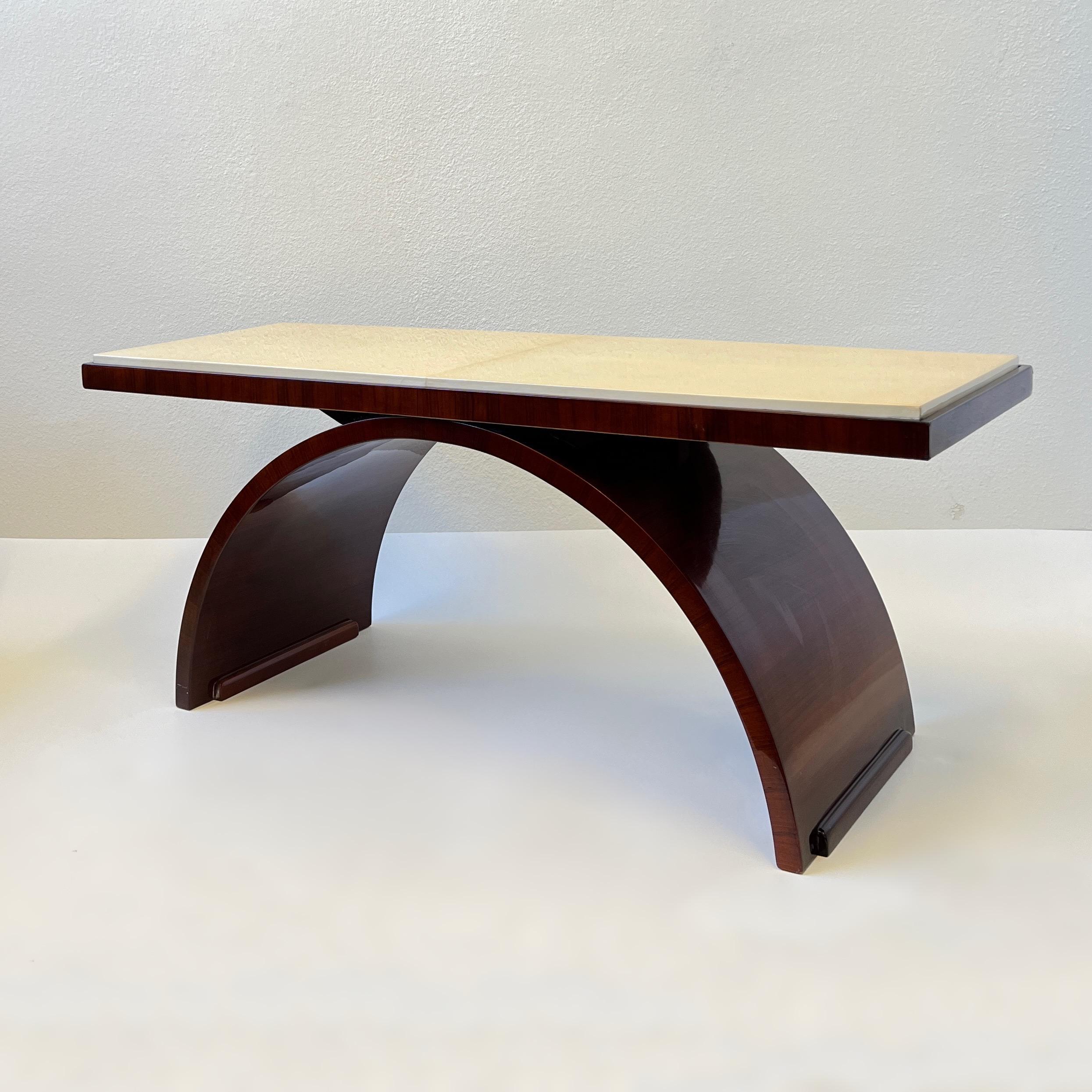 Lacquered Rosewood and Goatskin Parchment Paper Art Deco Coffee Table  For Sale