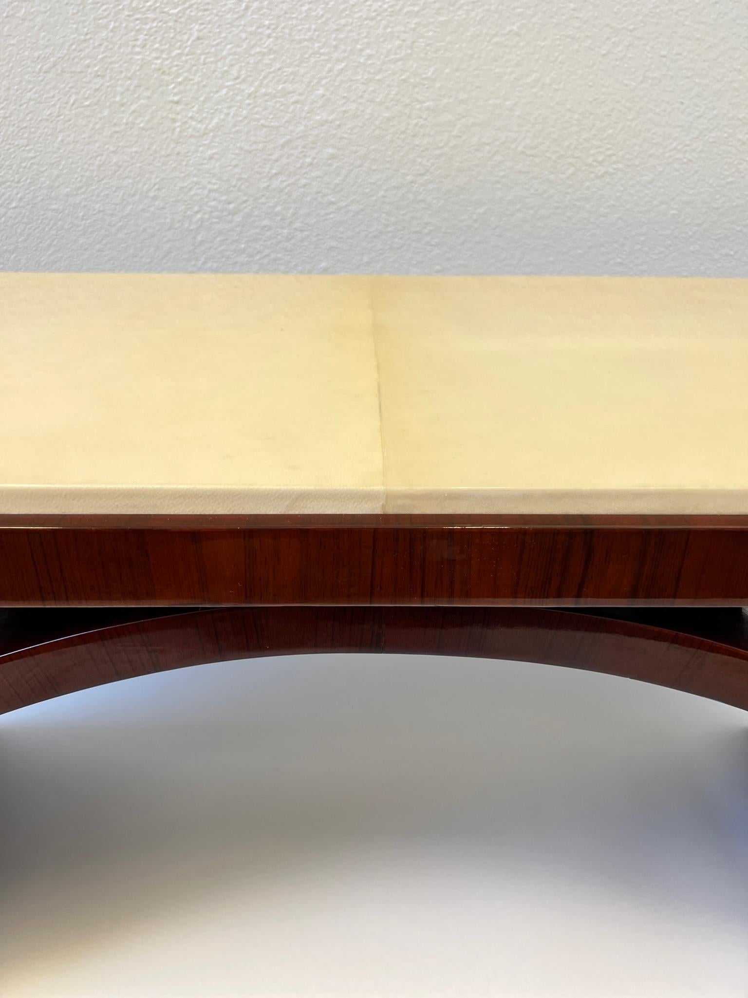 Early 20th Century Rosewood and Goatskin Parchment Paper Art Deco Coffee Table  For Sale