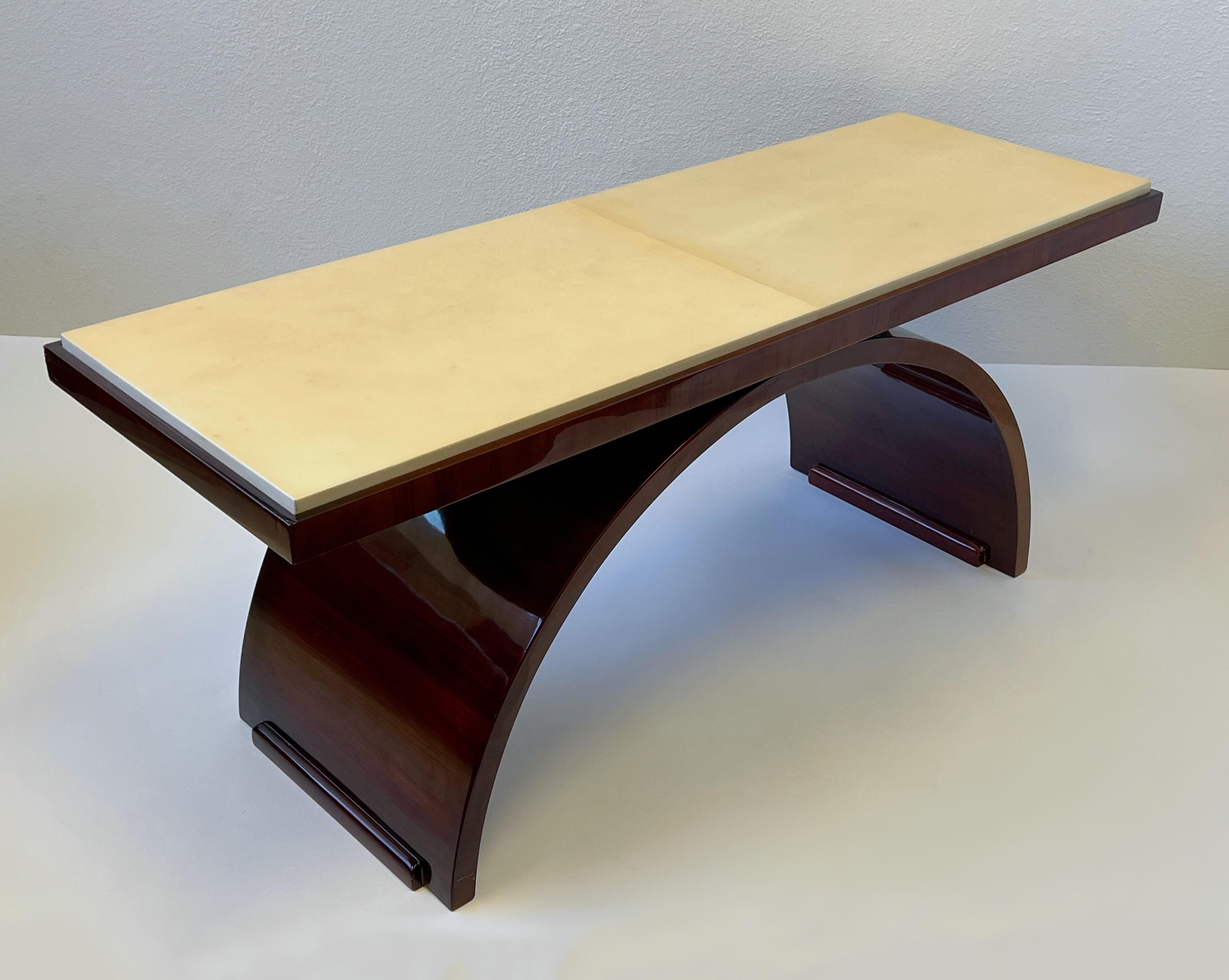 Rosewood and Goatskin Parchment Paper Art Deco Coffee Table  For Sale 2