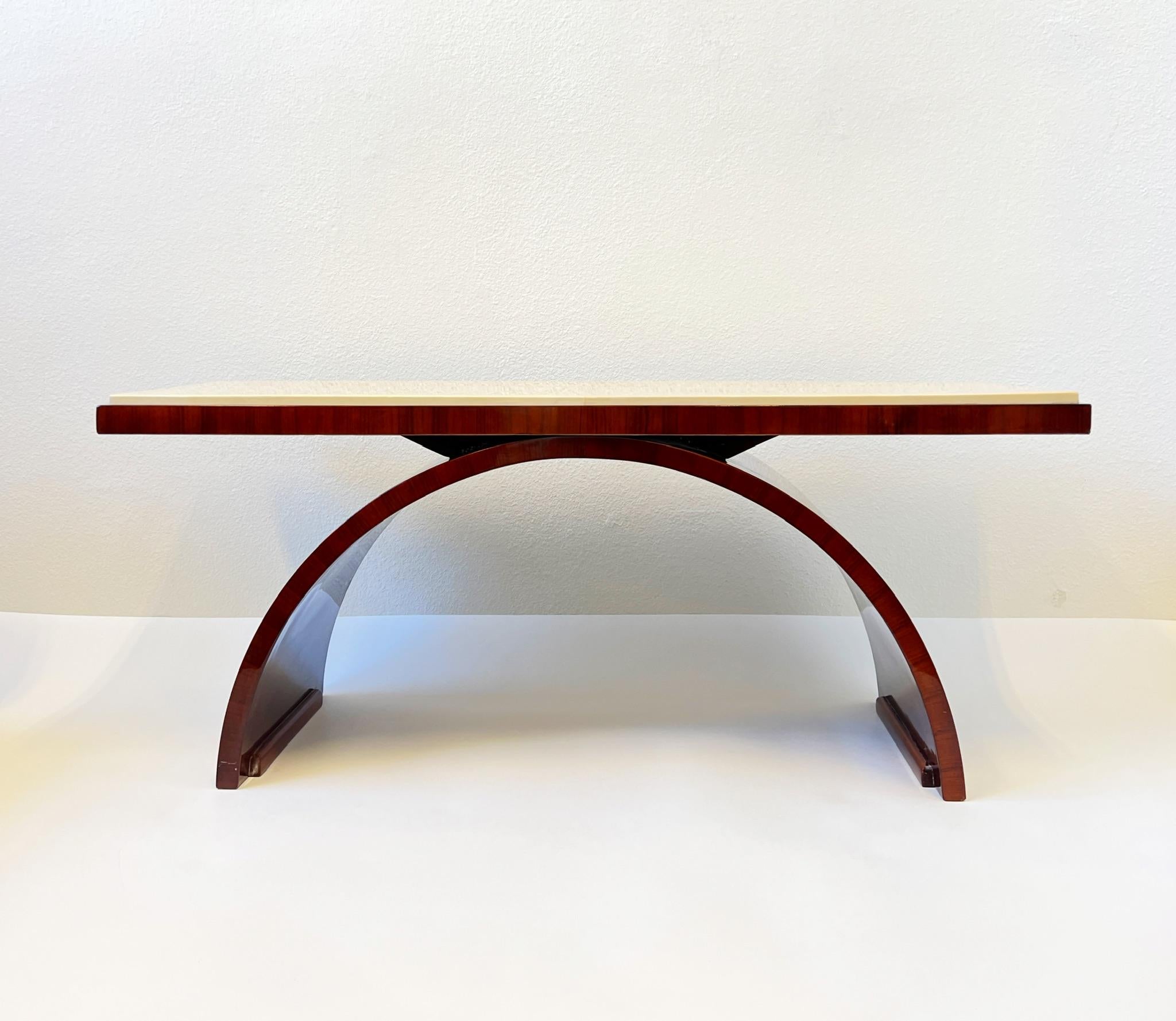 Rosewood and Goatskin Parchment Paper Art Deco Coffee Table  For Sale 3