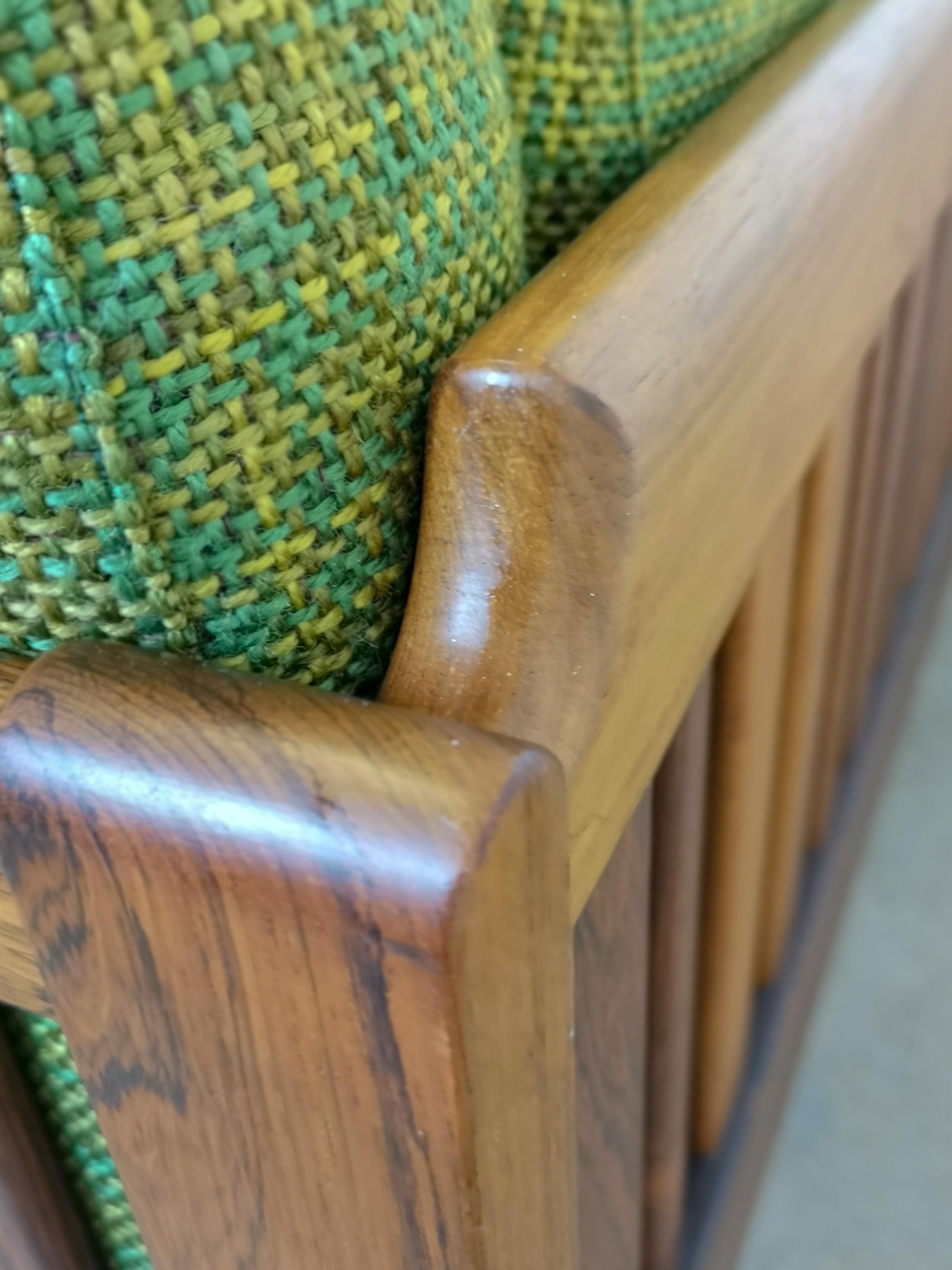  Midcentury Rosewood and Green Cushions Sofa 