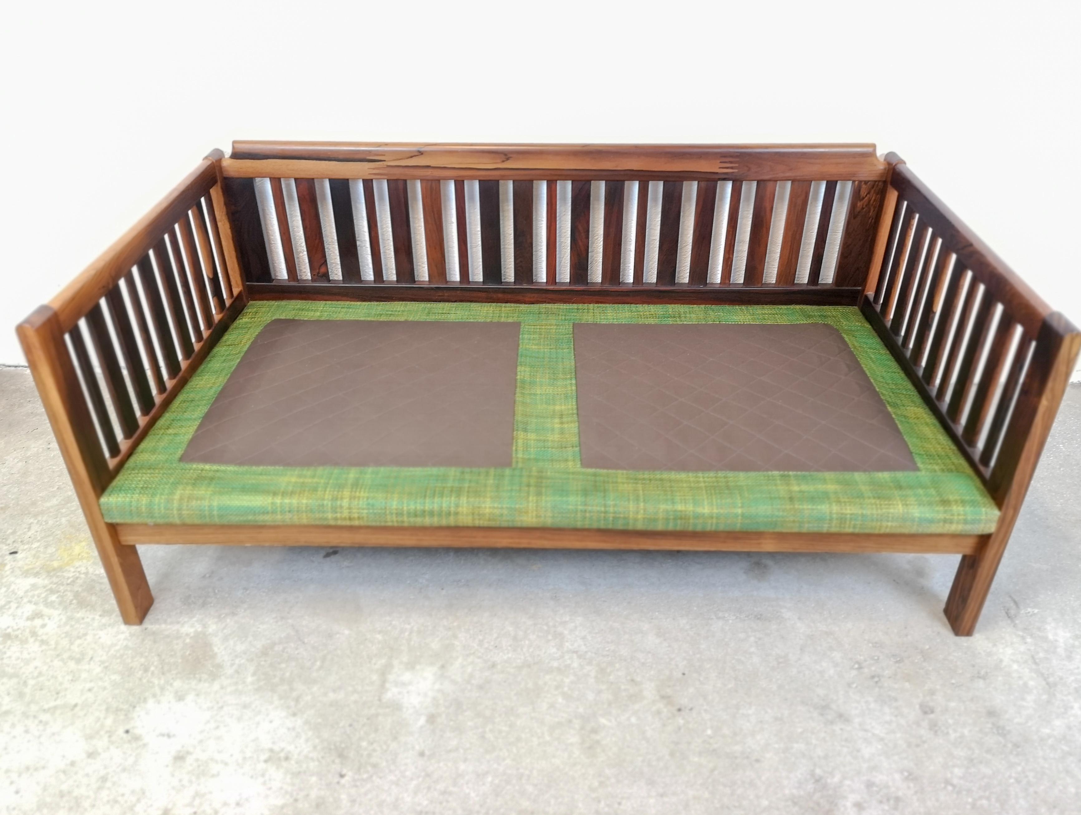 Midcentury Rosewood and Green Cushions Sofa 