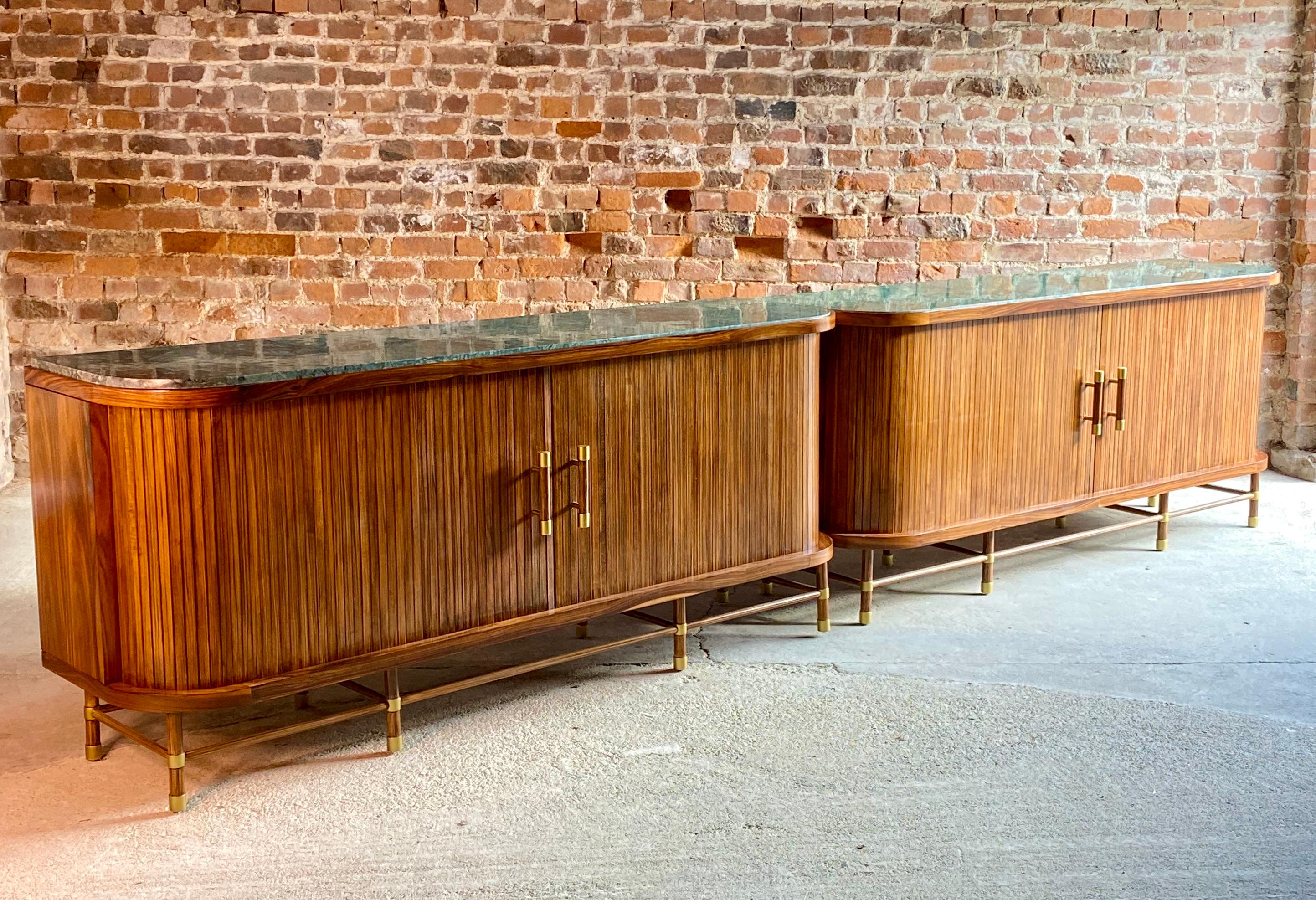 British Rosewood and Green Marble-Top Tambour Fronted Credenza 