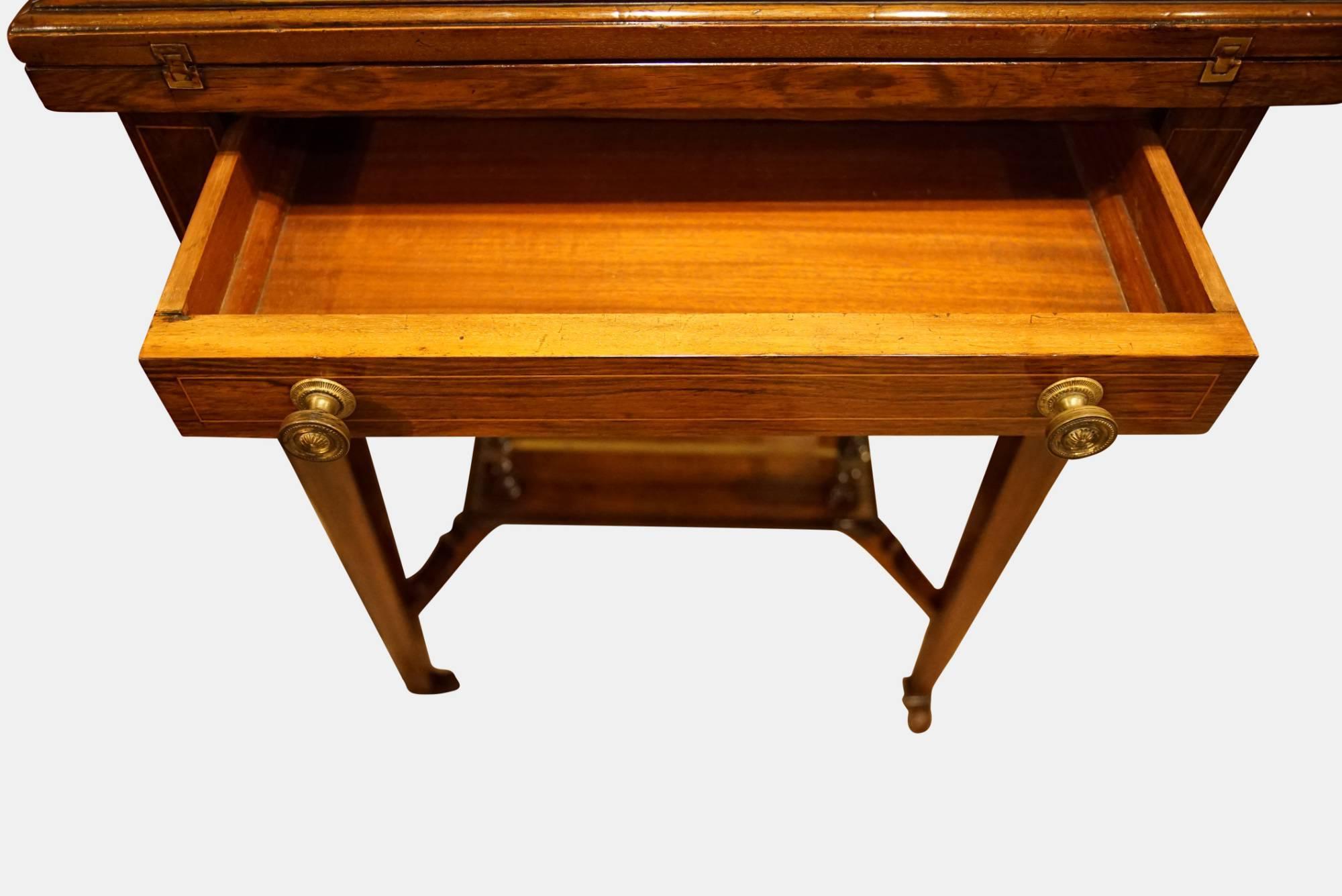 Rosewood and Inlay Envelope Card Table For Sale 2