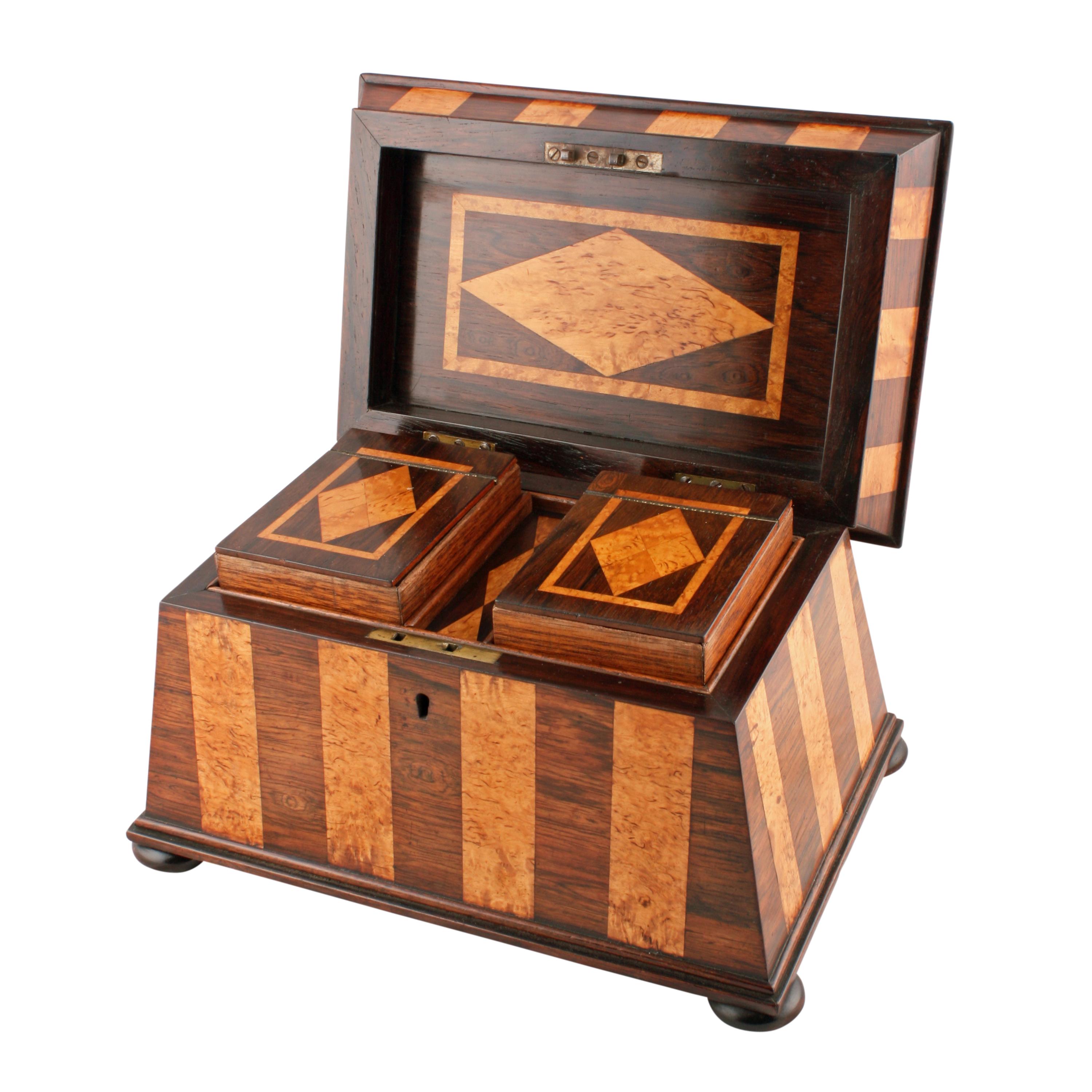 Rosewood and Karellian Birch Tea Caddy In Excellent Condition In Newcastle Upon Tyne, GB
