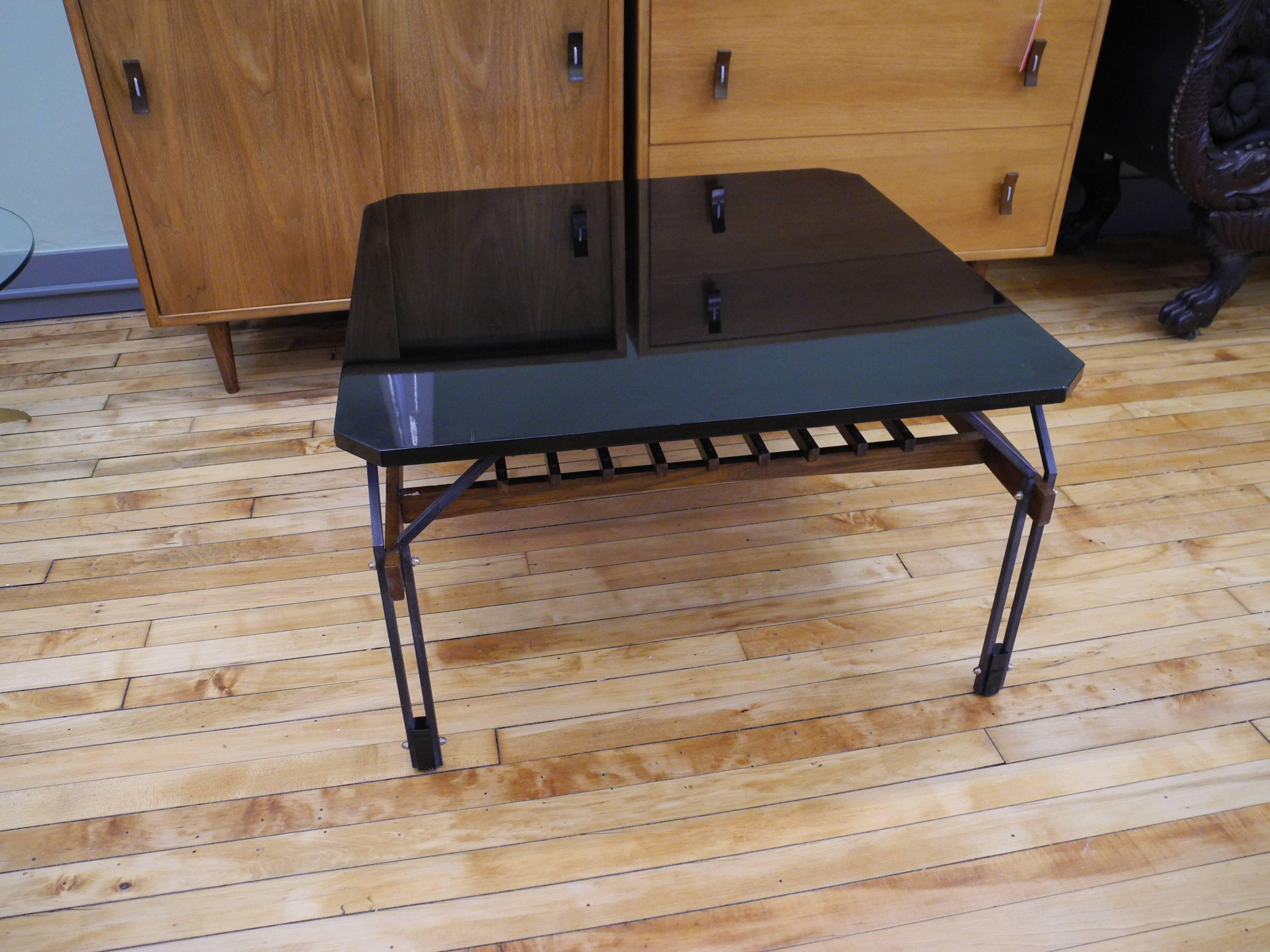 Metal Rosewood and Lacquer Two-Tier Coffee Table by Jianfranco Frattini, Italy For Sale