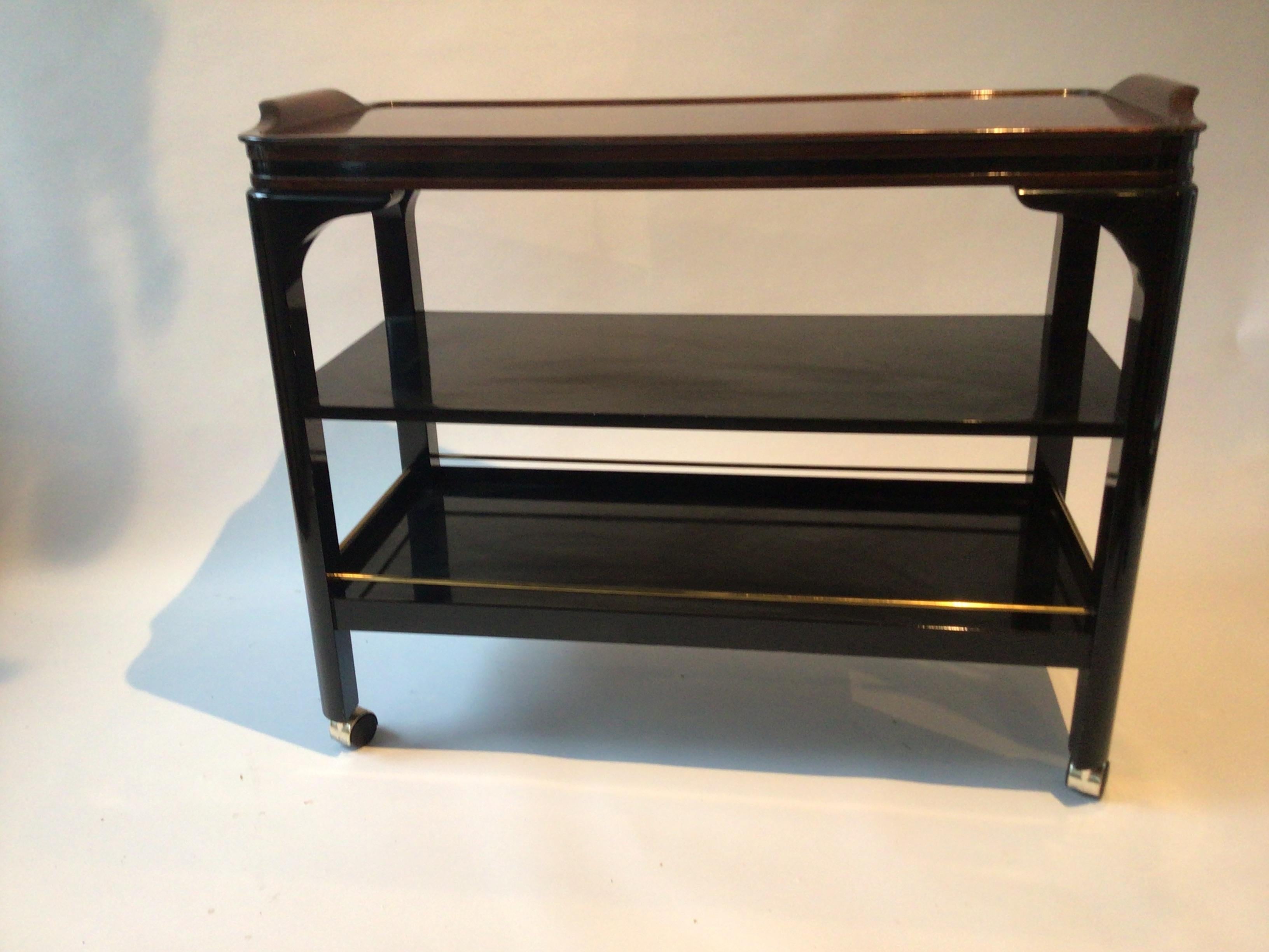 Rosewood and Lacquered Custom Mahogany Bar Cart In Good Condition For Sale In Tarrytown, NY