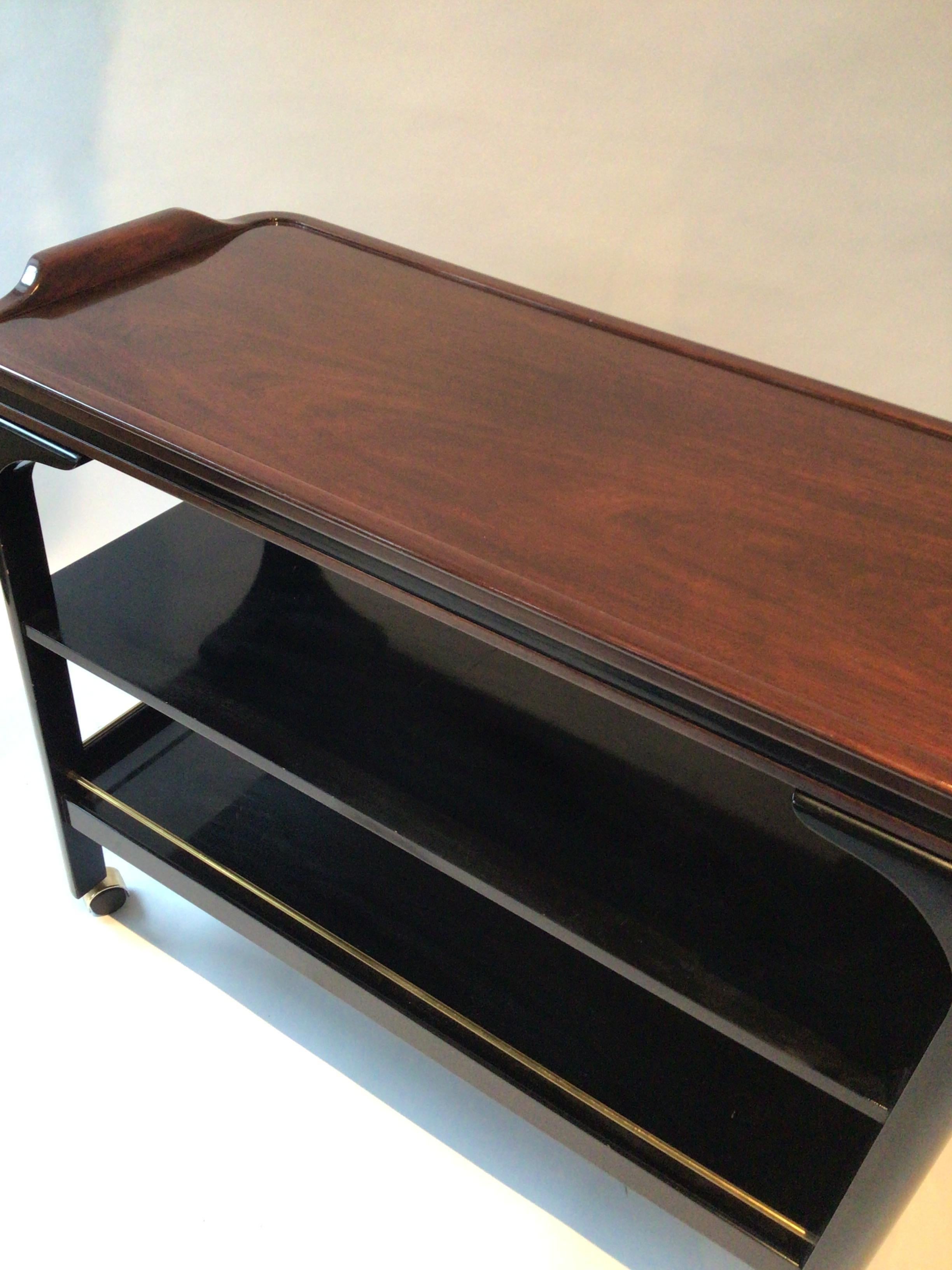 Late 20th Century Rosewood and Lacquered Custom Mahogany Bar Cart For Sale