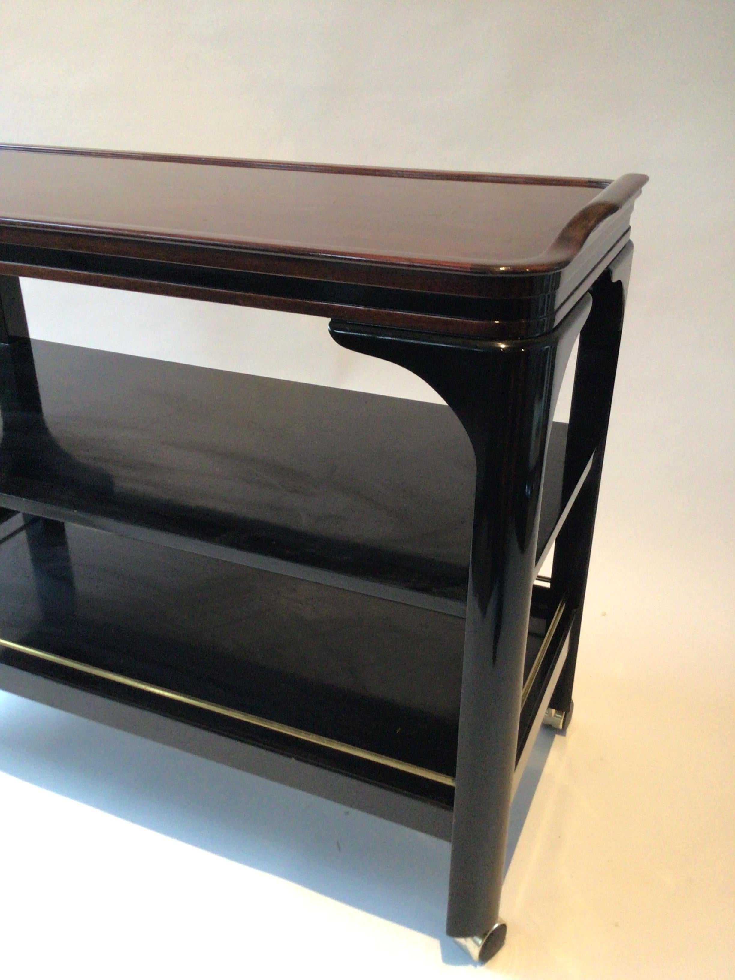 Wood Rosewood and Lacquered Custom Mahogany Bar Cart For Sale