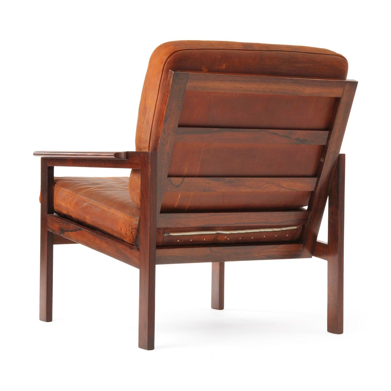 Sillón de palisandro y cuero de Illum Wikkelso para N. Eilersen en Bastante bueno estado para la venta en Sagaponack, NY