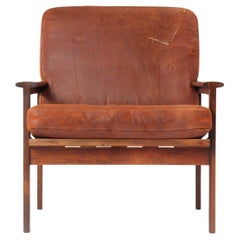 Rosewood and Leather Arm Chair by Illum Wikkelso for N. Eilersen