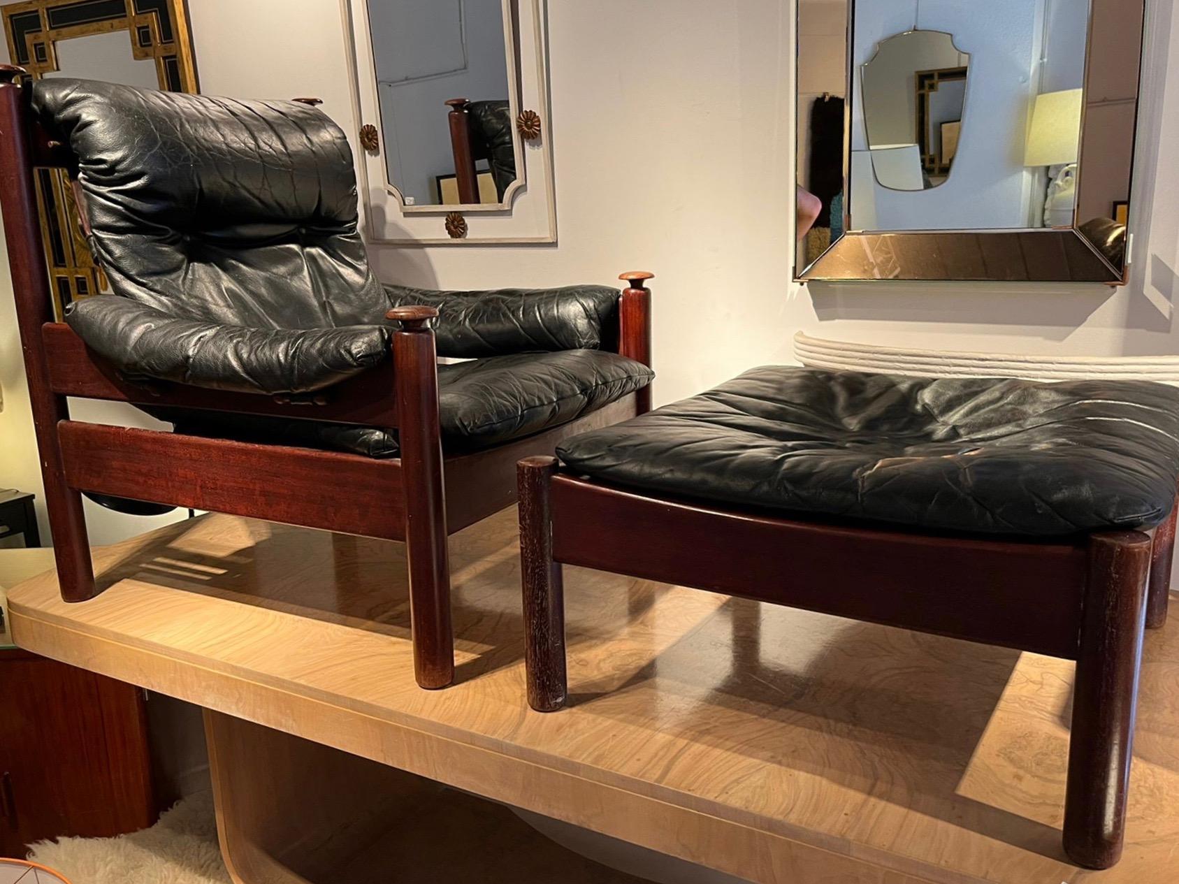 Teak and Leather Armchair and Ottoman by Eric Merthen, Sweden 1960. 2
