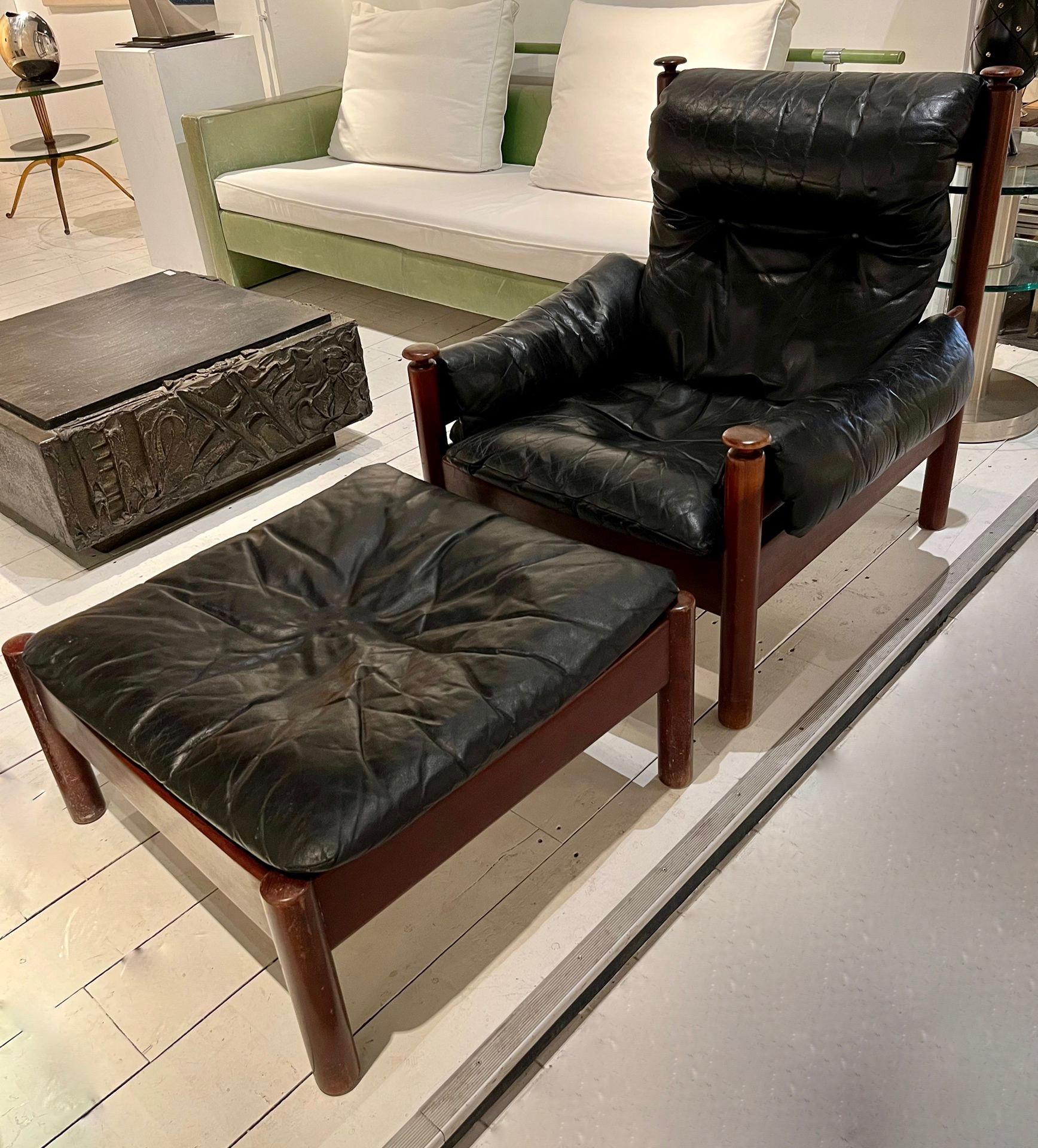 Teak and Leather Armchair and Ottoman by Eric Merthen, Sweden 1960. 3