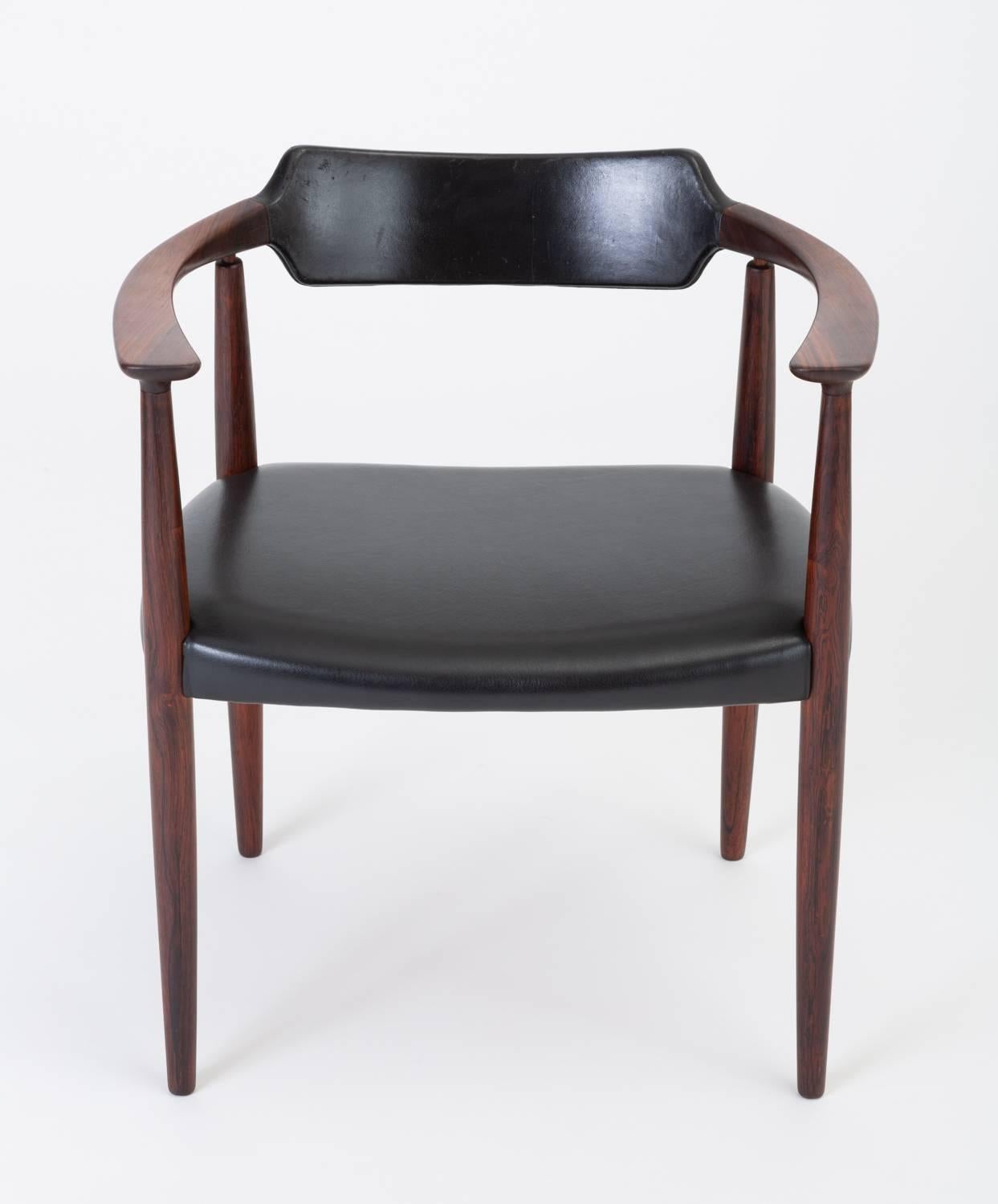 Rosewood and Leather Armchair by Bent Andersen for Christensen & Larsen In Excellent Condition In Los Angeles, CA