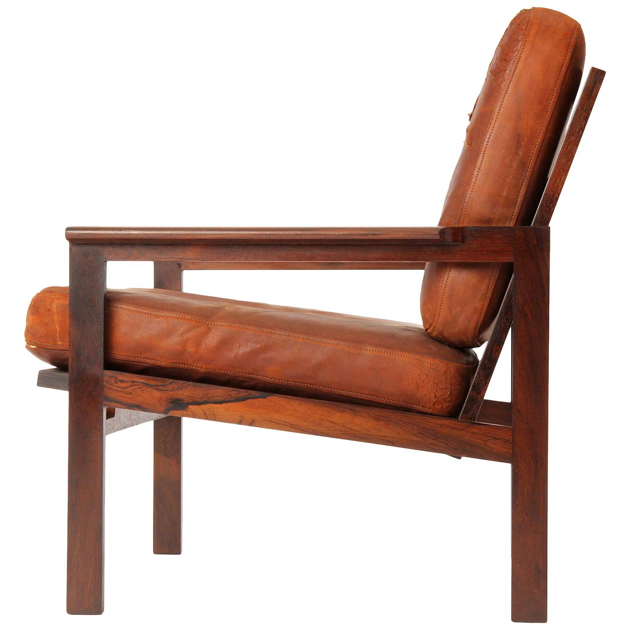 Rosewood and Leather Armchair by Illum Wikkelso for Niels Eilerson