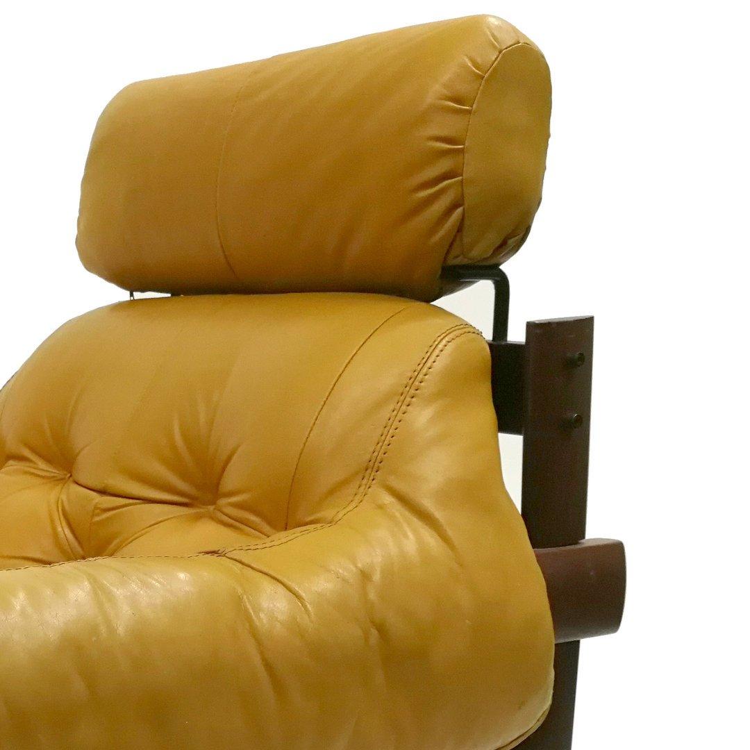 Rosewood and Leather Armchair with Headrest by Percival Lafer, 1970s In Good Condition In Budapest, HU