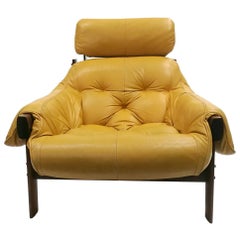 Rosewood and Leather Armchair with Headrest by Percival Lafer, 1970s