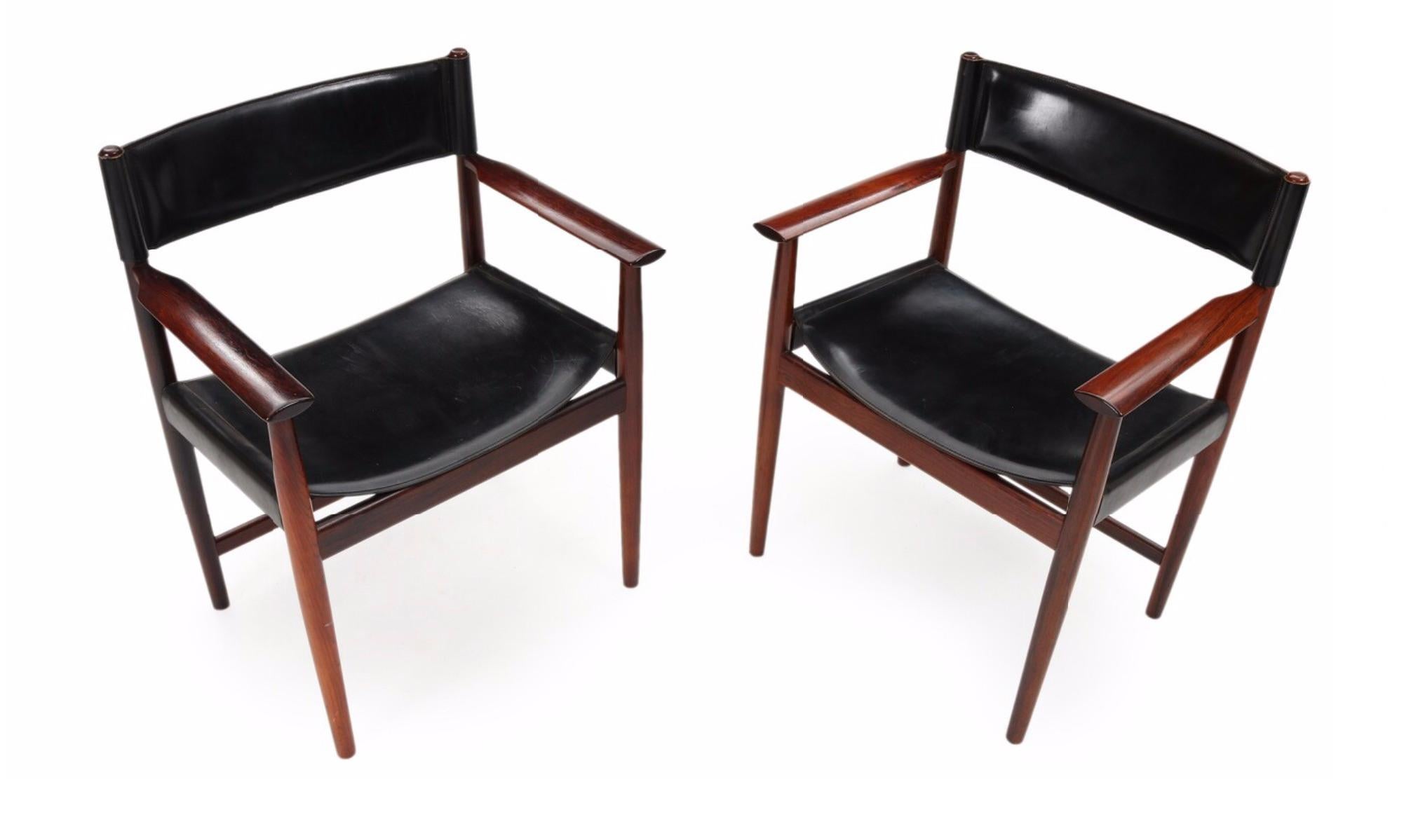 Mid-Century Modern Rosewood and Leather Armchairs by Kurt Østervig For Sale