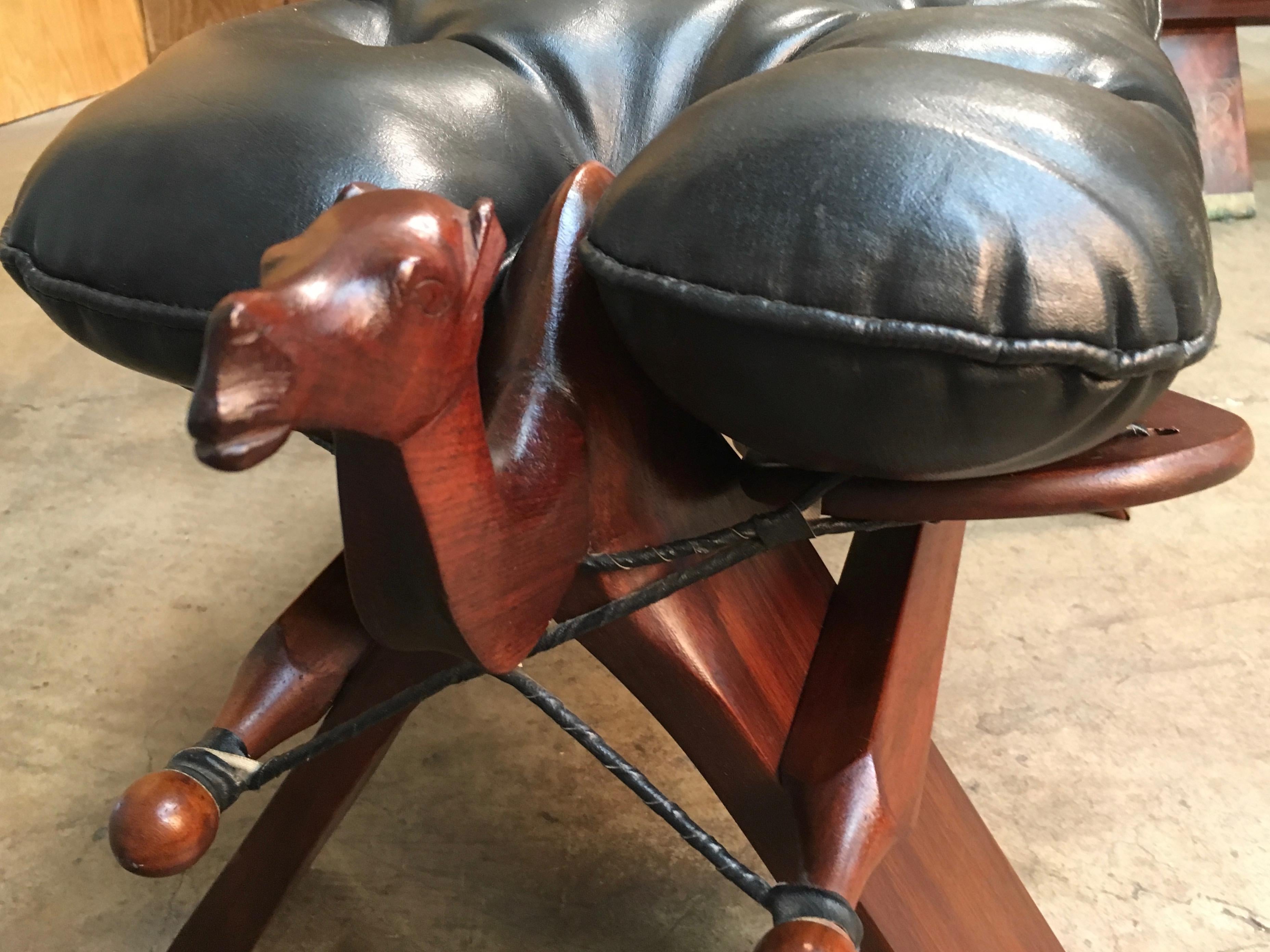 Rosewood and Leather Camel Saddle Stools For Sale 3
