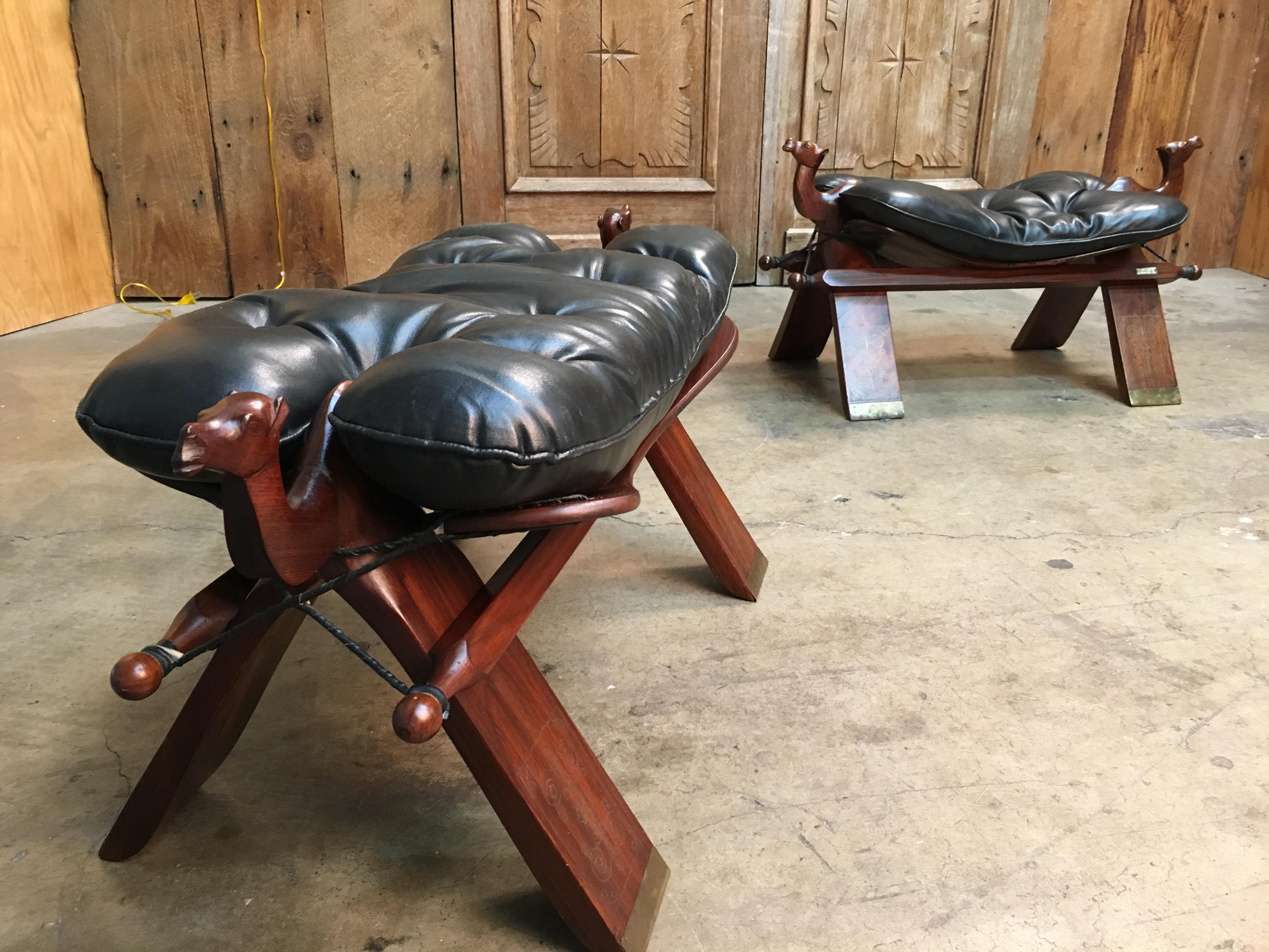 Rosewood and Leather Camel Saddle Stools For Sale 4