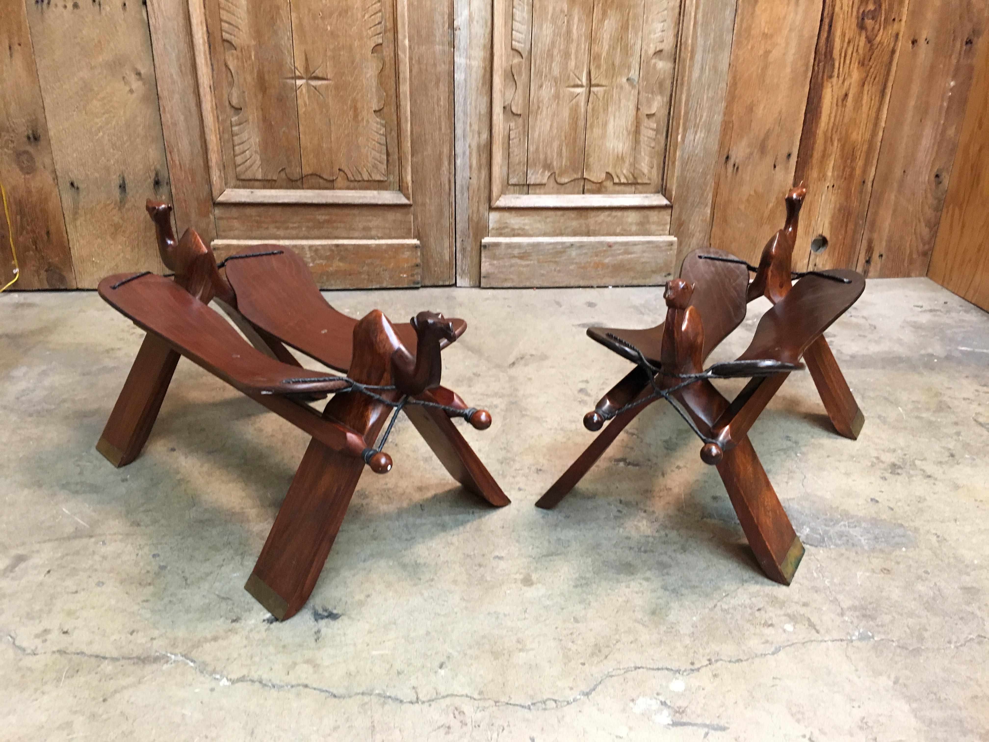 Rosewood and Leather Camel Saddle Stools For Sale 6