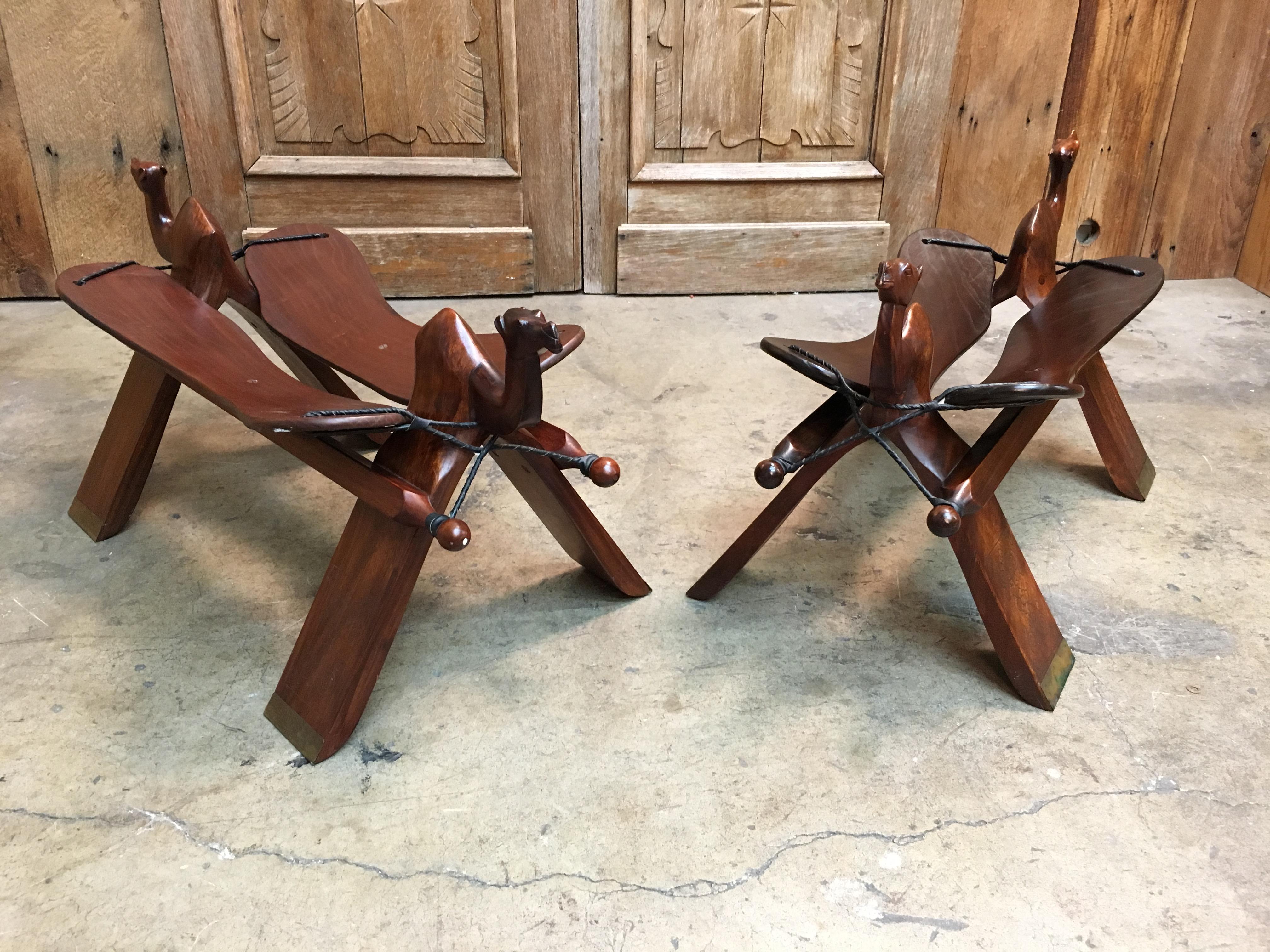 Rosewood and Leather Camel Saddle Stools For Sale 7