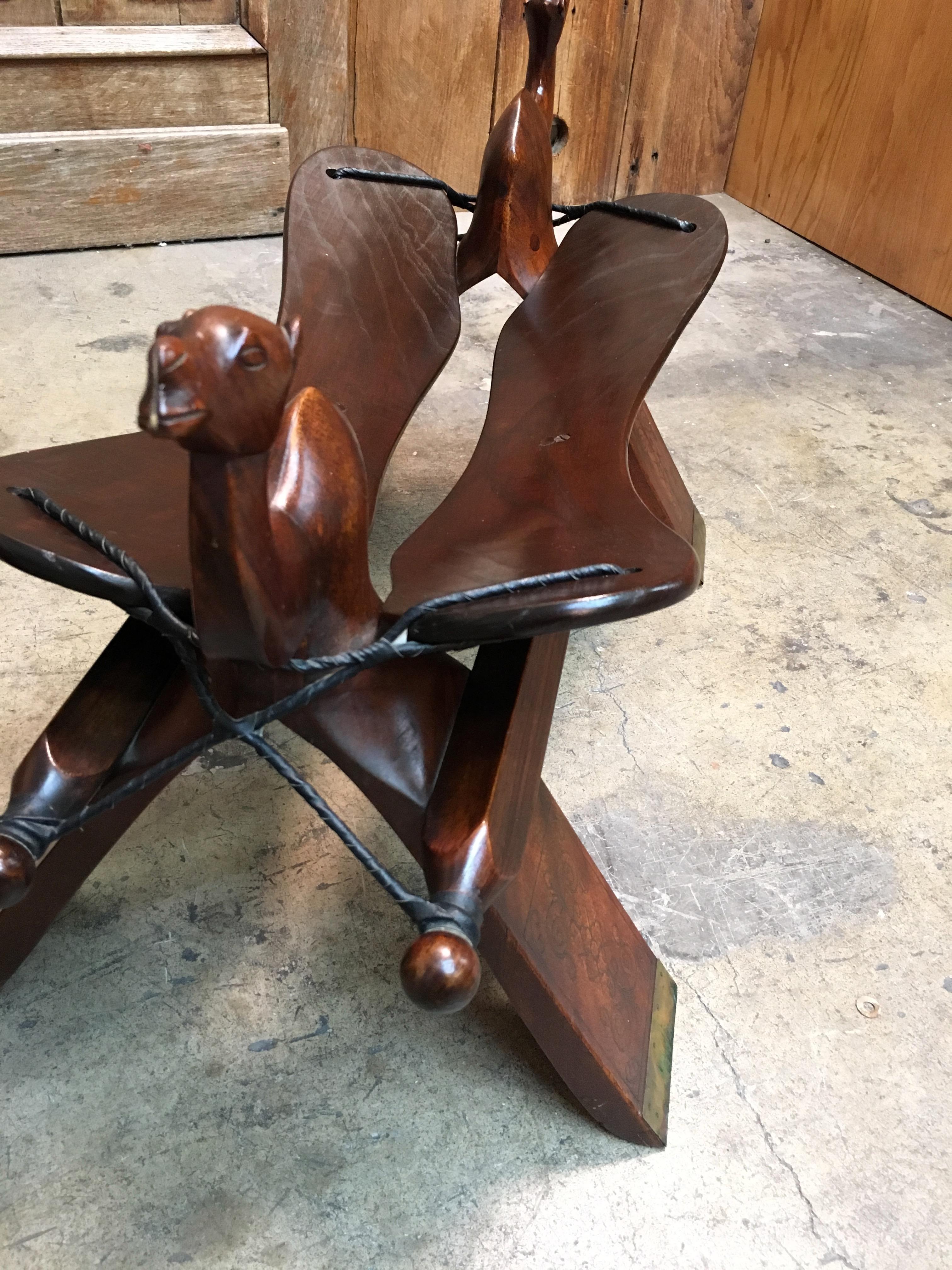 Rosewood and Leather Camel Saddle Stools For Sale 8