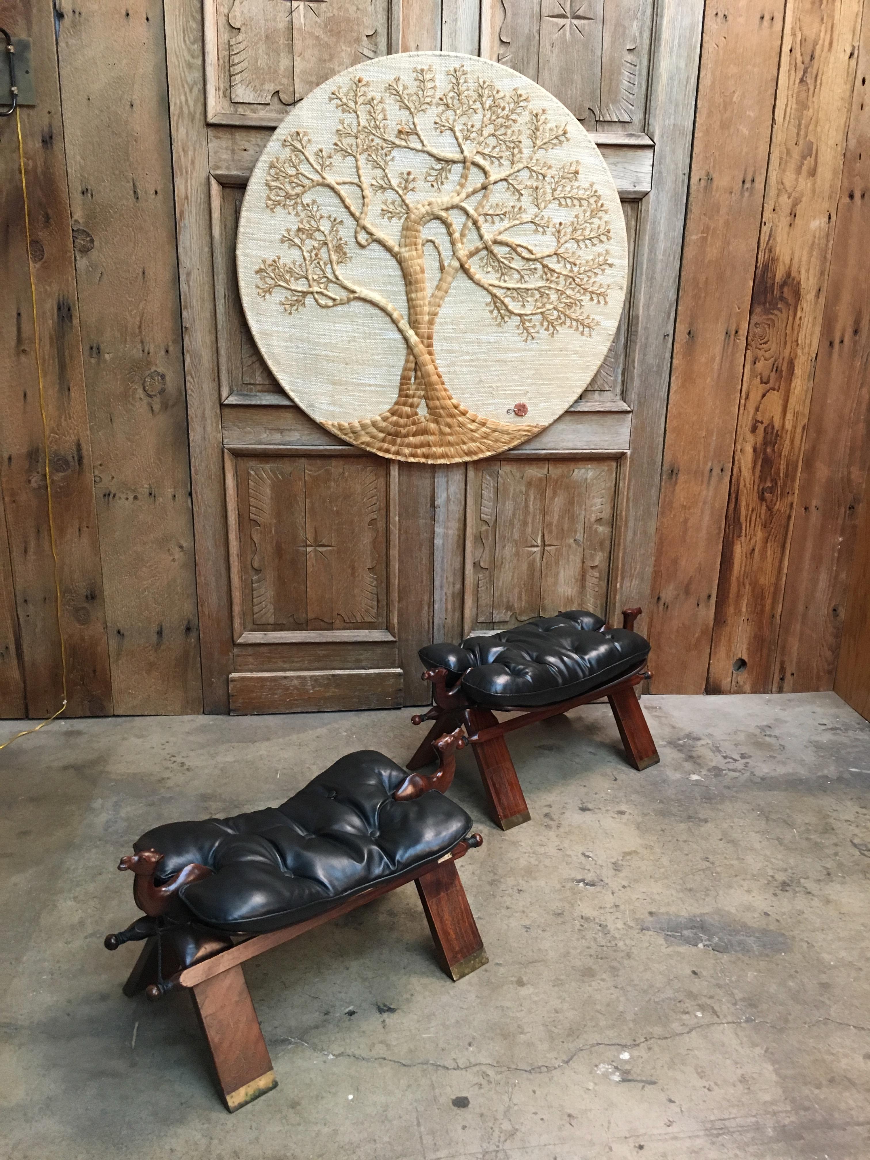 Inlay Rosewood and Leather Camel Saddle Stools For Sale