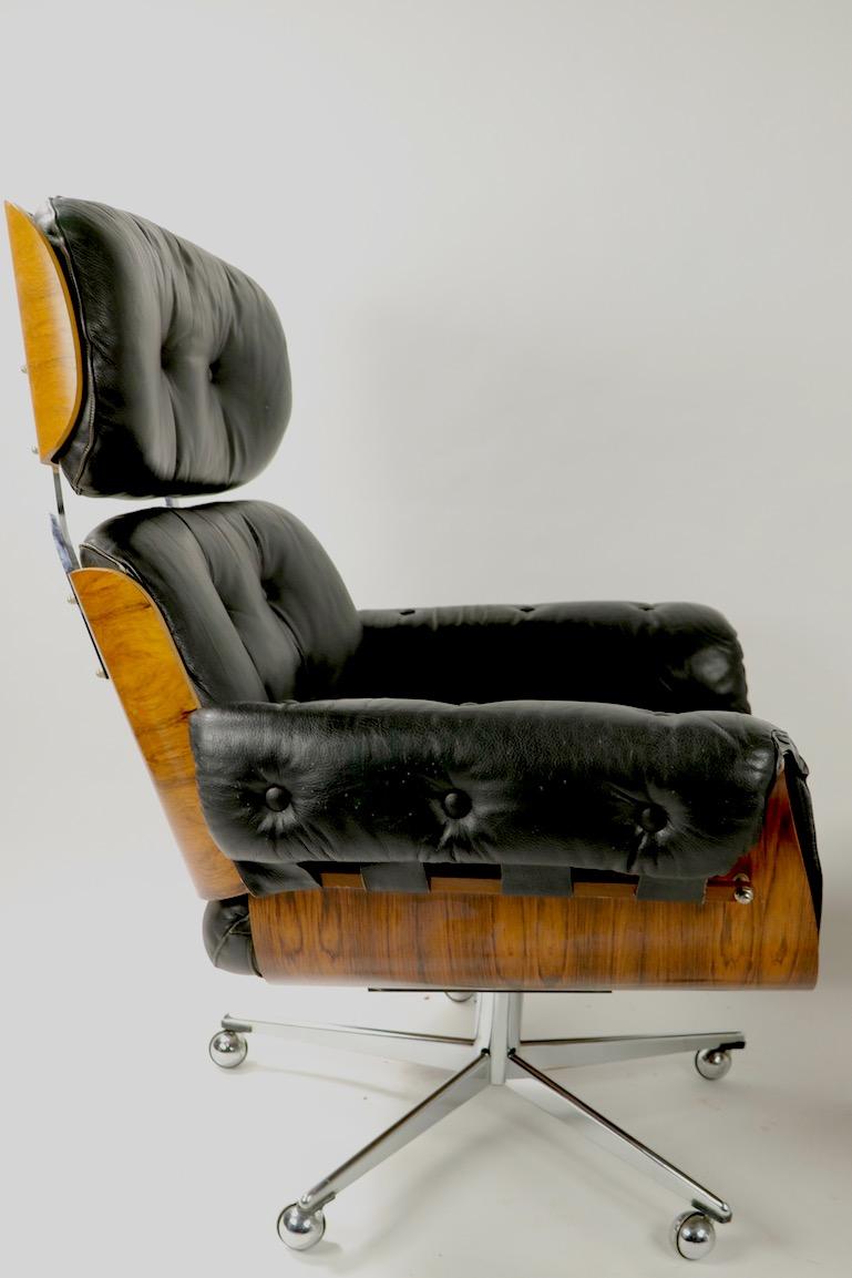 Rosewood and Leather Eames Style Swivel Lounge Chair and Ottoman 3