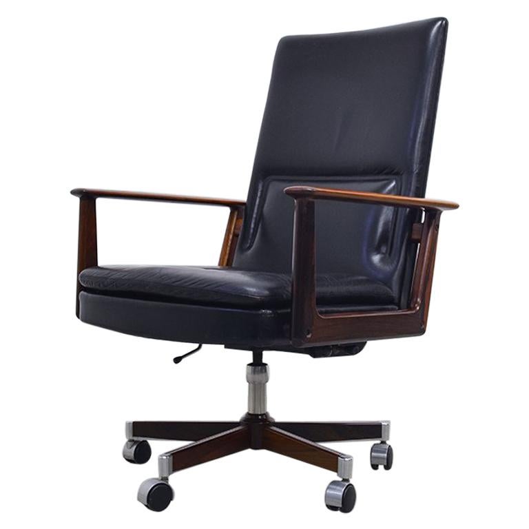 Rosewood and Leather Executive Office Chair by Arne Vodder for Sibast, 1960s