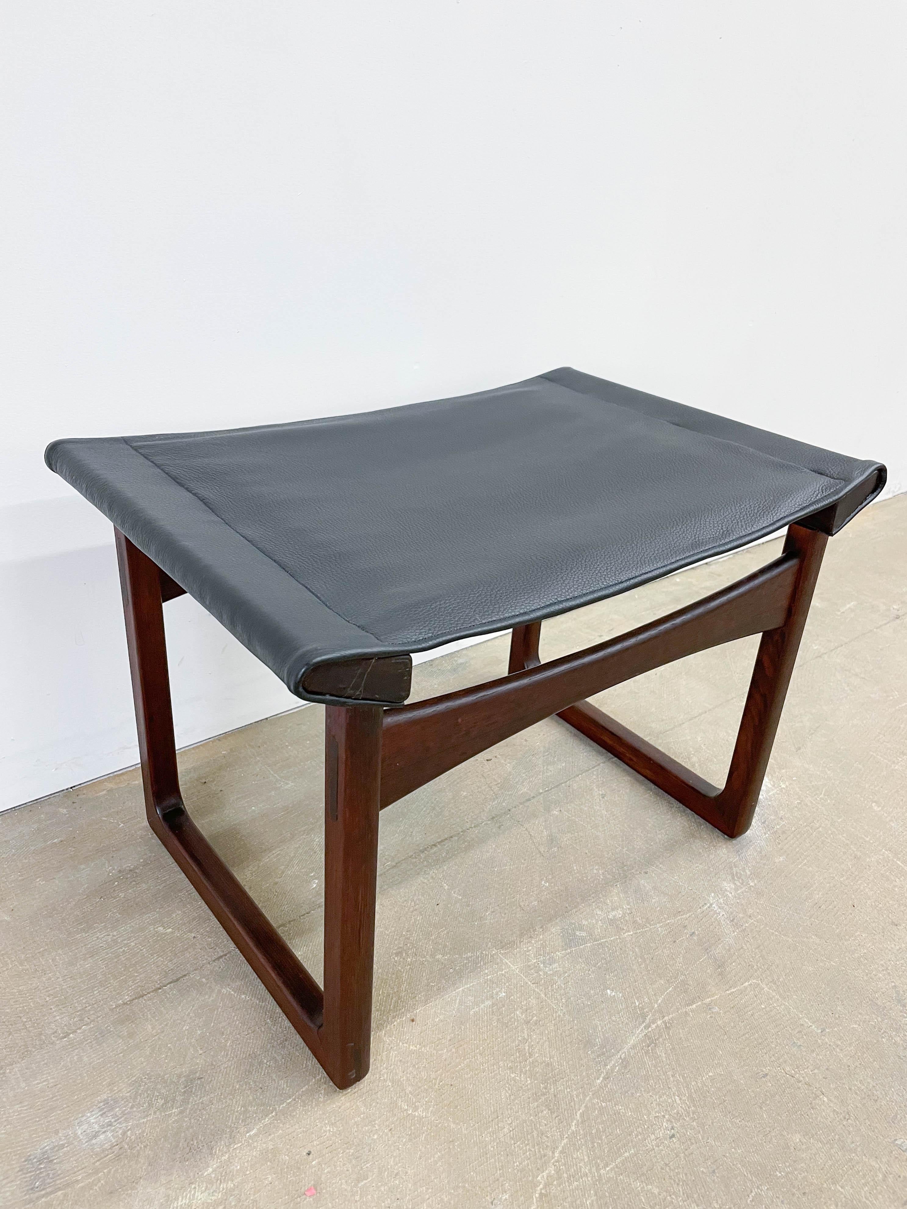 Danish Rosewood and Leather Footstool by Madsen & Larson For Pontoppidan For Sale