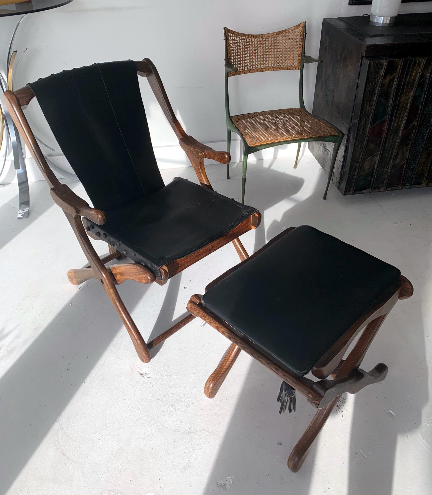 Crafted in beautiful Mexican rosewood, the lounge chair and ottoman was an iconic design by Don Shoemaker for Senal. The design was influenced by Spanish Colonial style and took advantage of the local rosewood and traditional craftsmanship. The