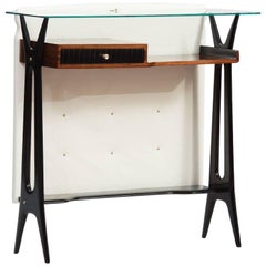 Rosewood and Leather Midcentury Italian Console
