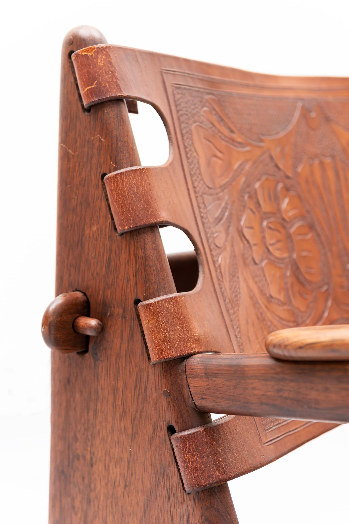 Mid-20th Century Rosewood and Leather Rocker by Angel Pazmino, Ecuador, 1960s