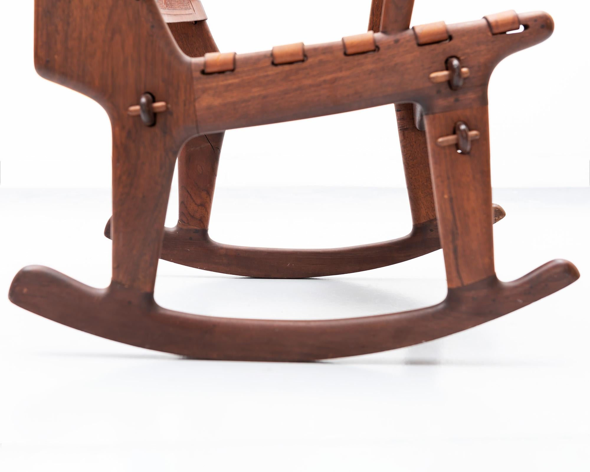 Rosewood and Leather Rocker by Angel Pazmino, Ecuador, 1960s 3