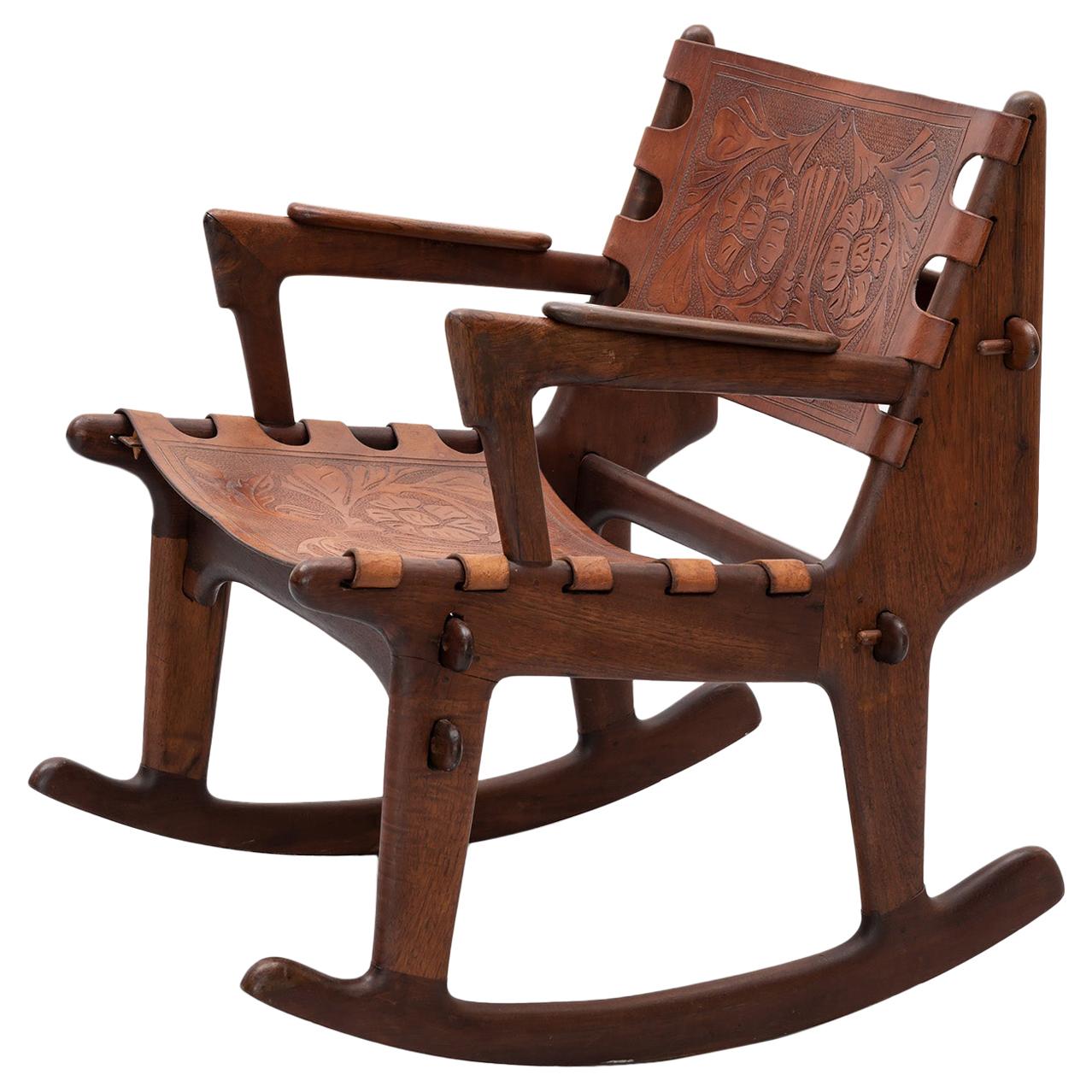 Rosewood and Leather Rocker by Angel Pazmino, Ecuador, 1960s