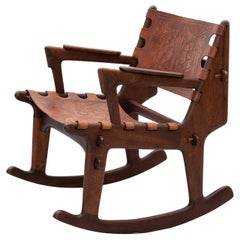 Rosewood and Leather Rocker by Angel Pazmino, Ecuador, 1960s